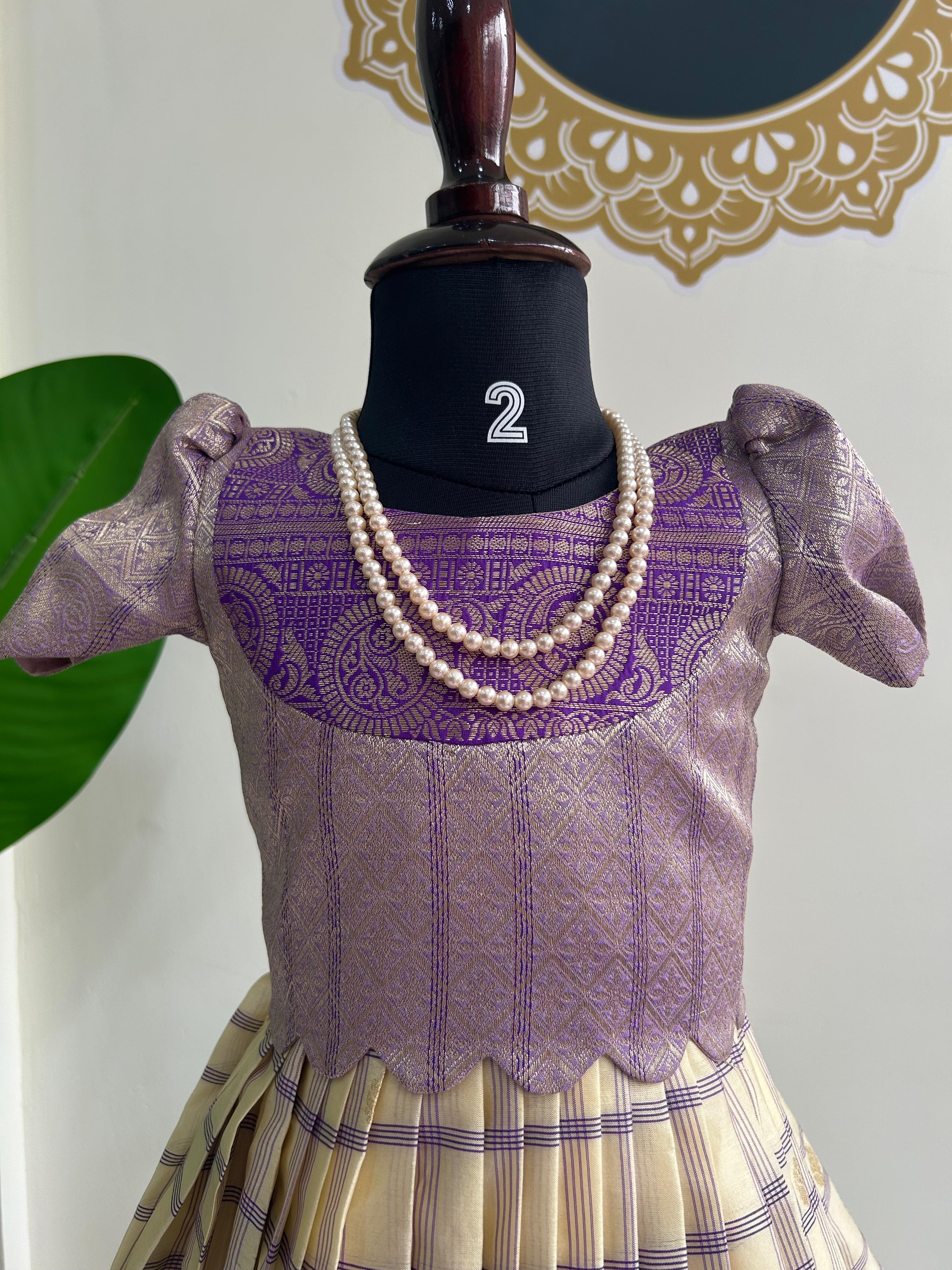 Blue checks kids semi Kanchi Lehenga