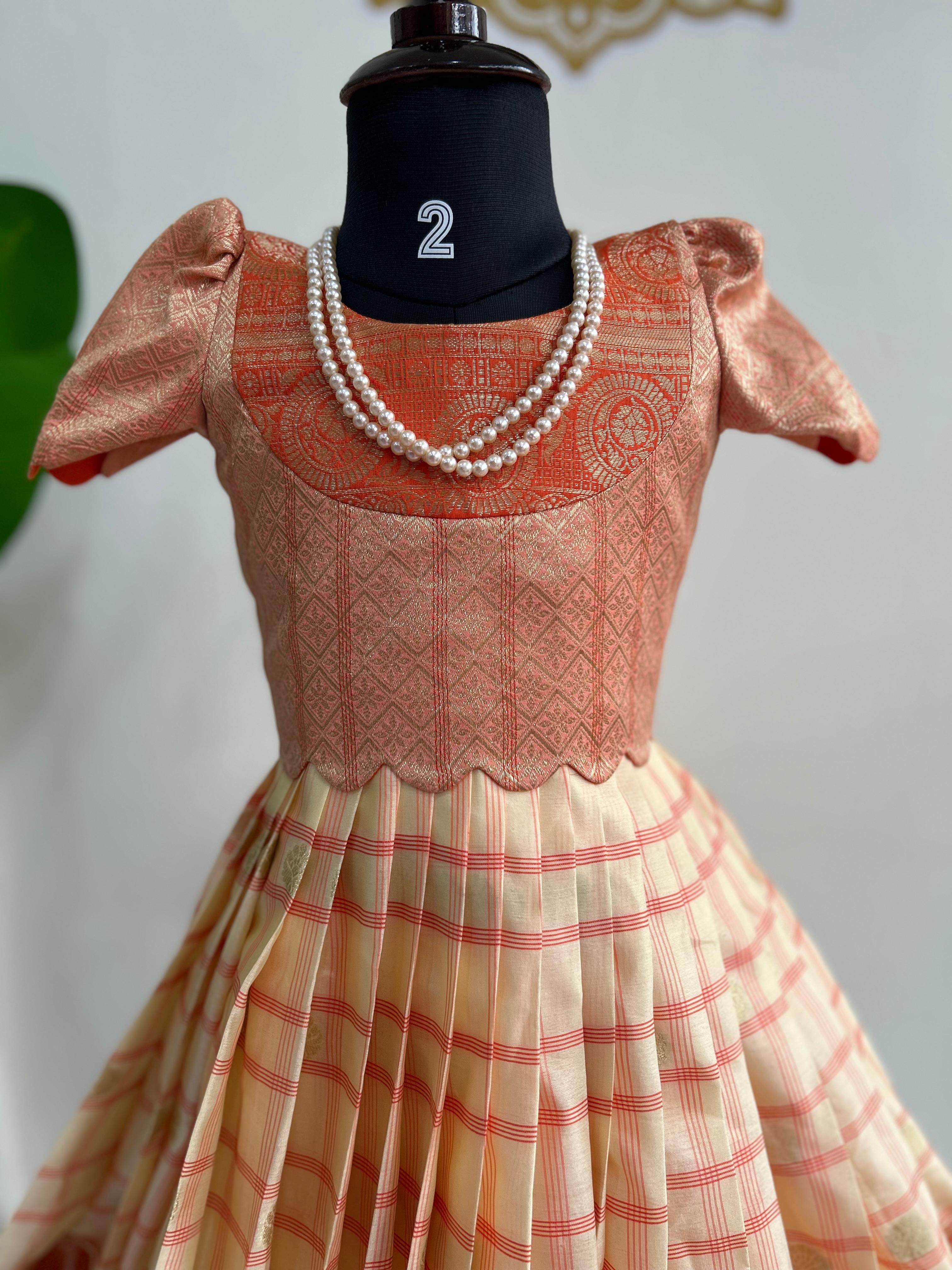 Blue checks kids semi Kanchi Lehenga