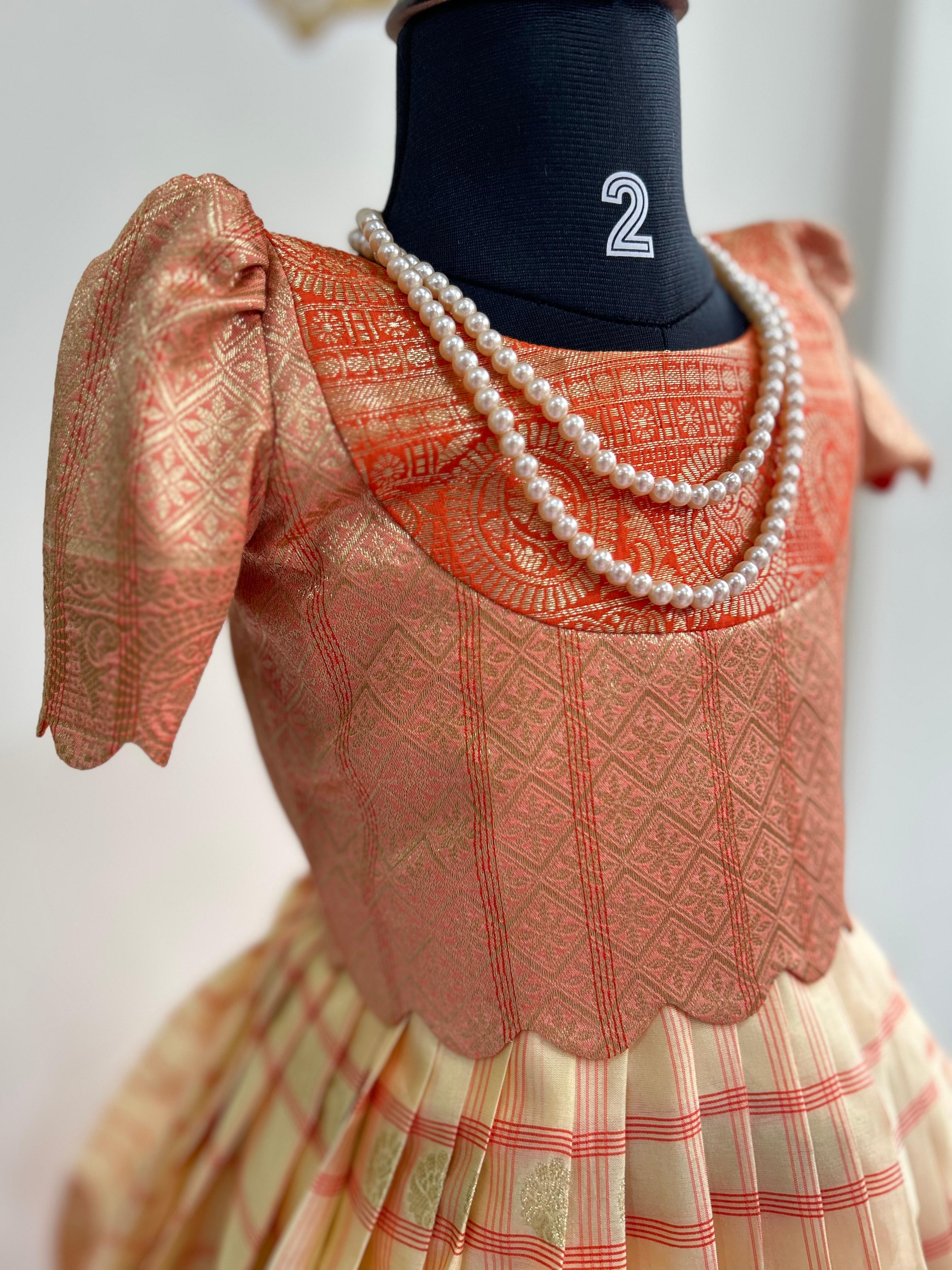 Blue checks kids semi Kanchi Lehenga