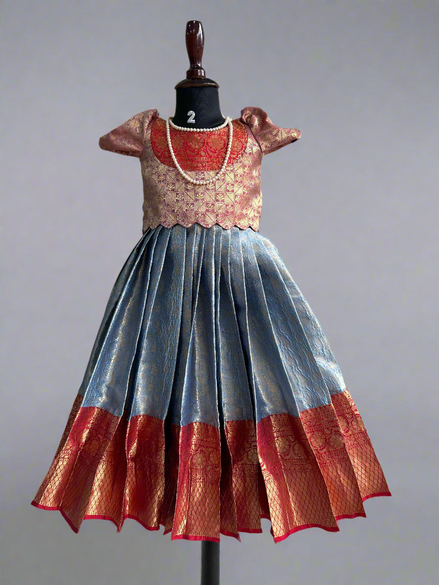 Blue n red kids semi Kanchi Lehenga