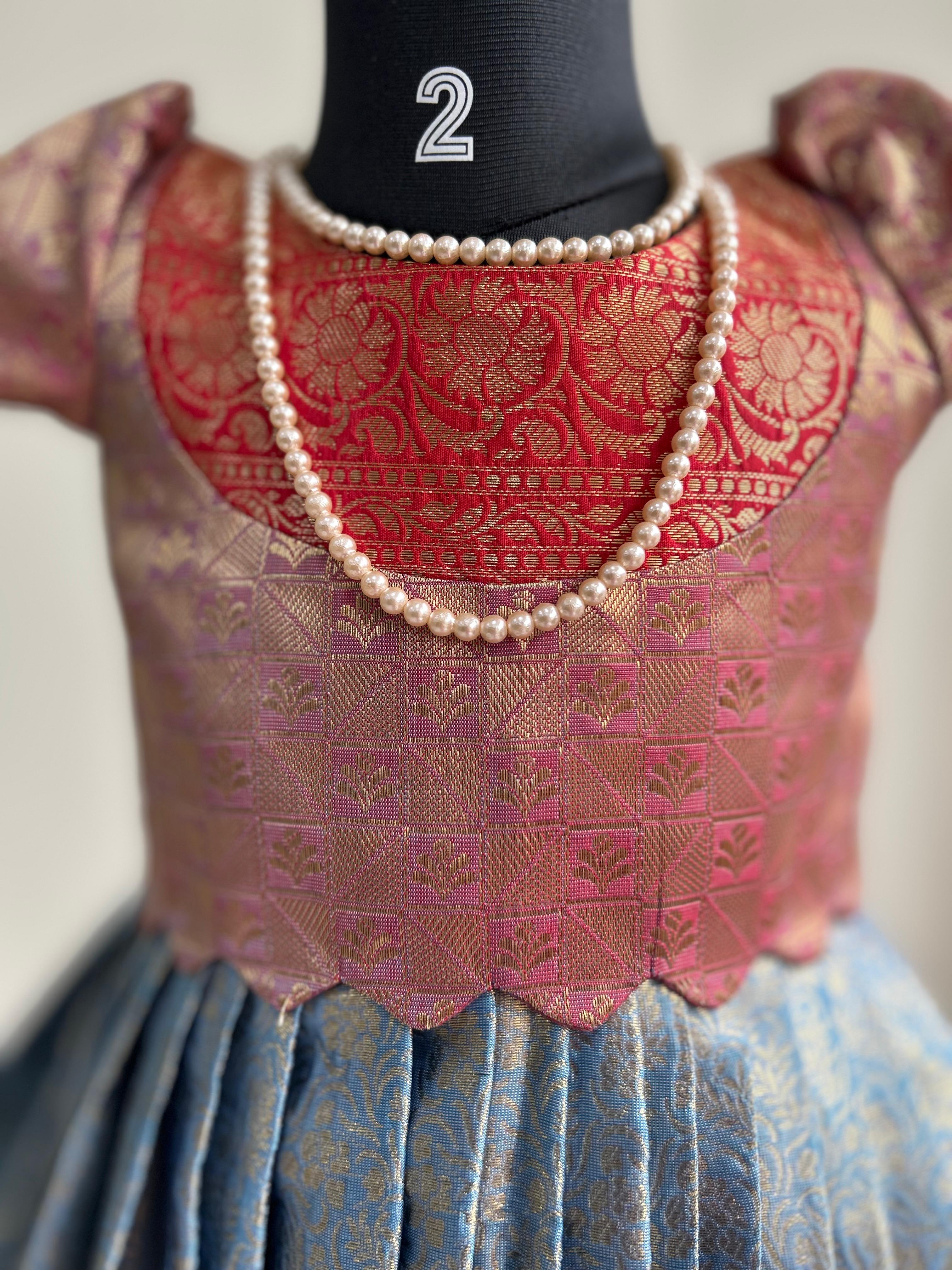 Blue n red kids semi Kanchi Lehenga