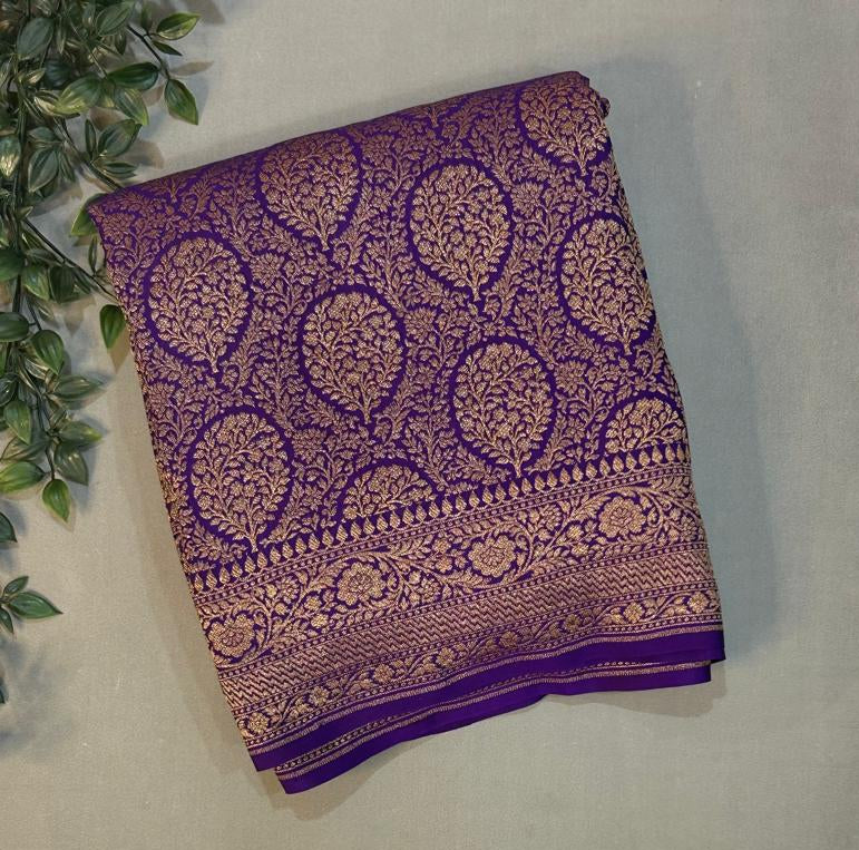 Purple  brocade banarasi pure crepe saree