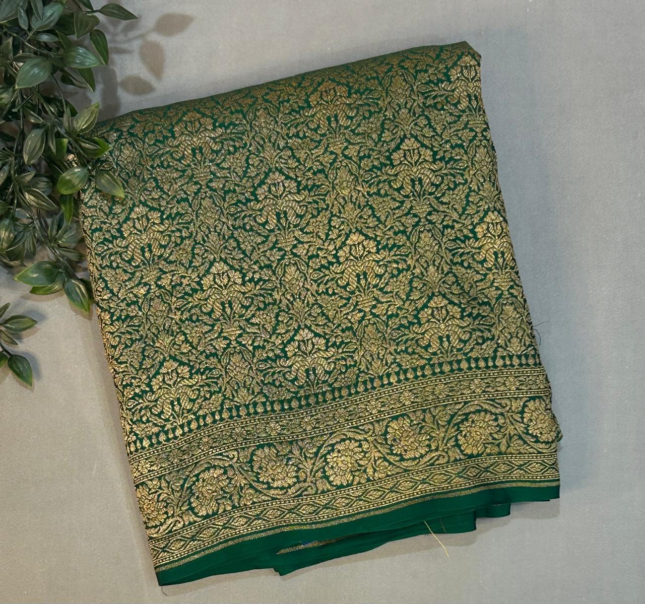 Green brocade banarasi pure crepe saree