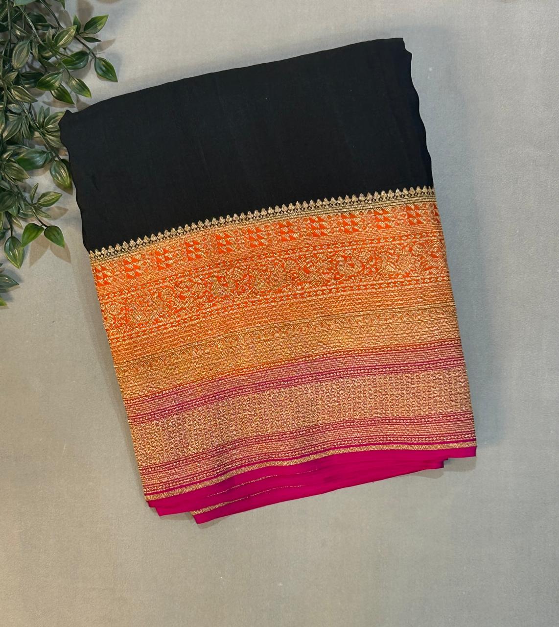 Black 3D banarasi pure crepe saree