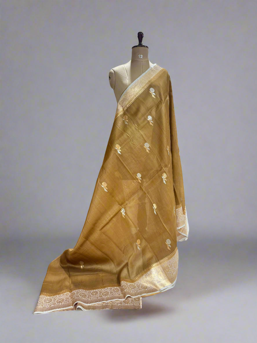 Golden beige  pure kora organza-07 saree