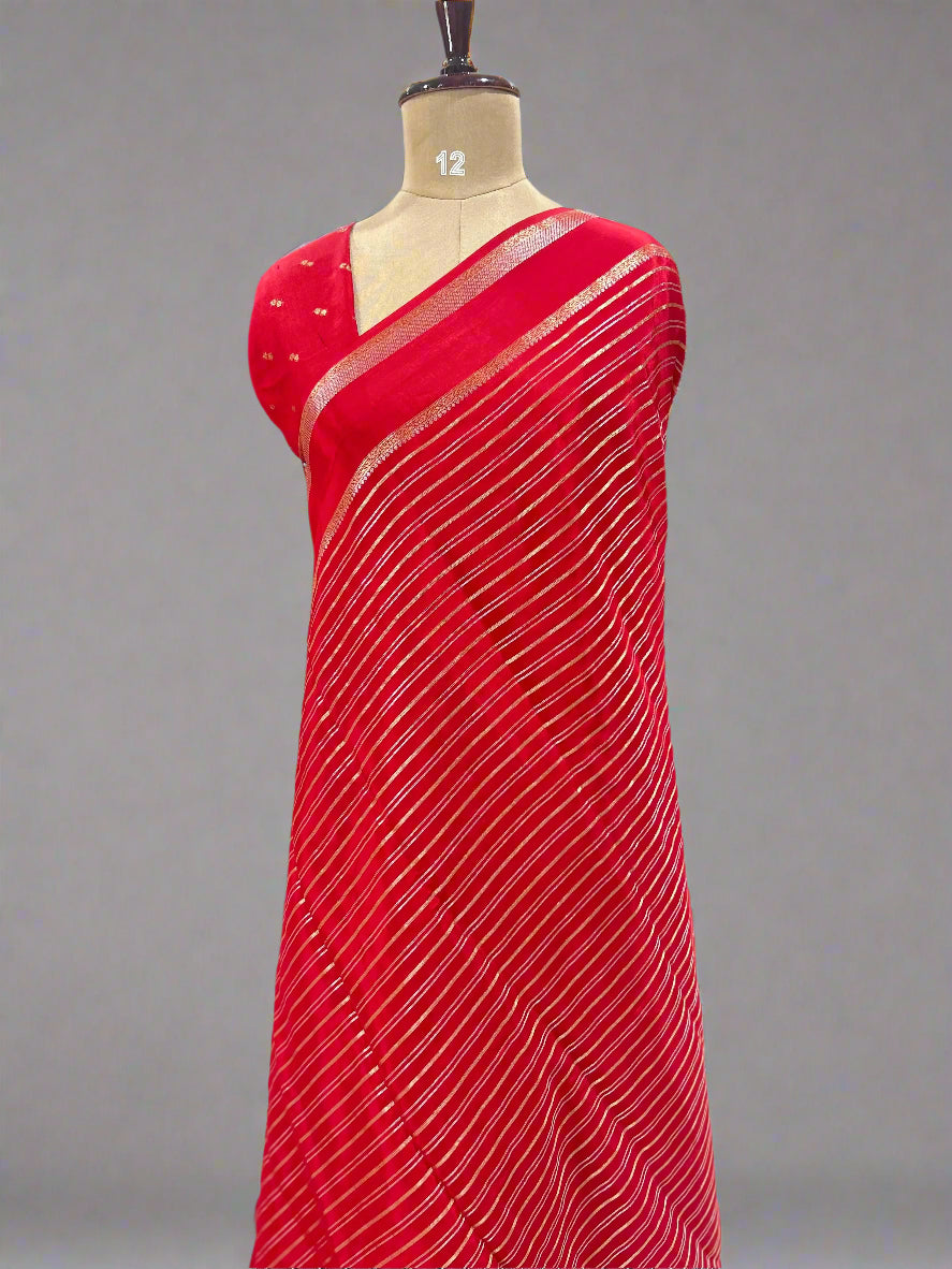 Red stripes semi mysore-07 crepe saree