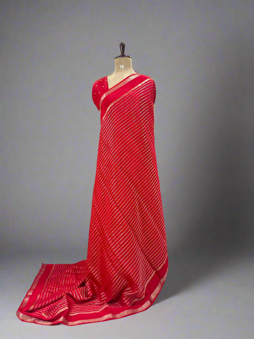 Red stripes semi mysore-07 crepe saree