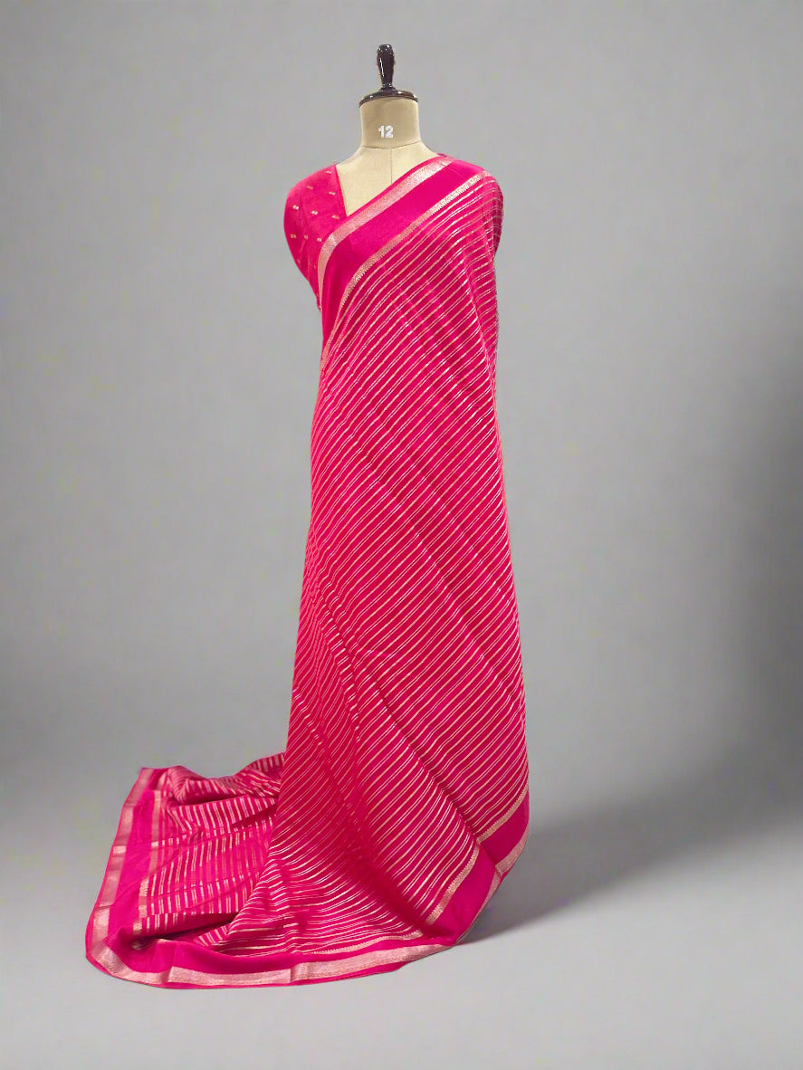 Rani pink stripes semi mysore-07 crepe saree