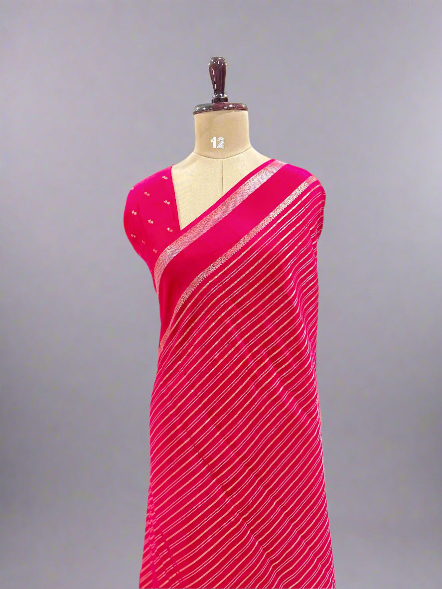 Rani pink stripes semi mysore-07 crepe saree