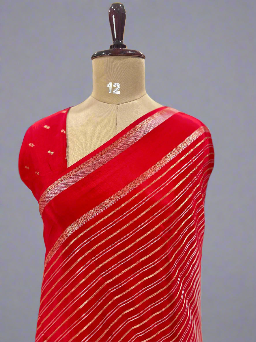 Red stripes semi mysore-07 crepe saree