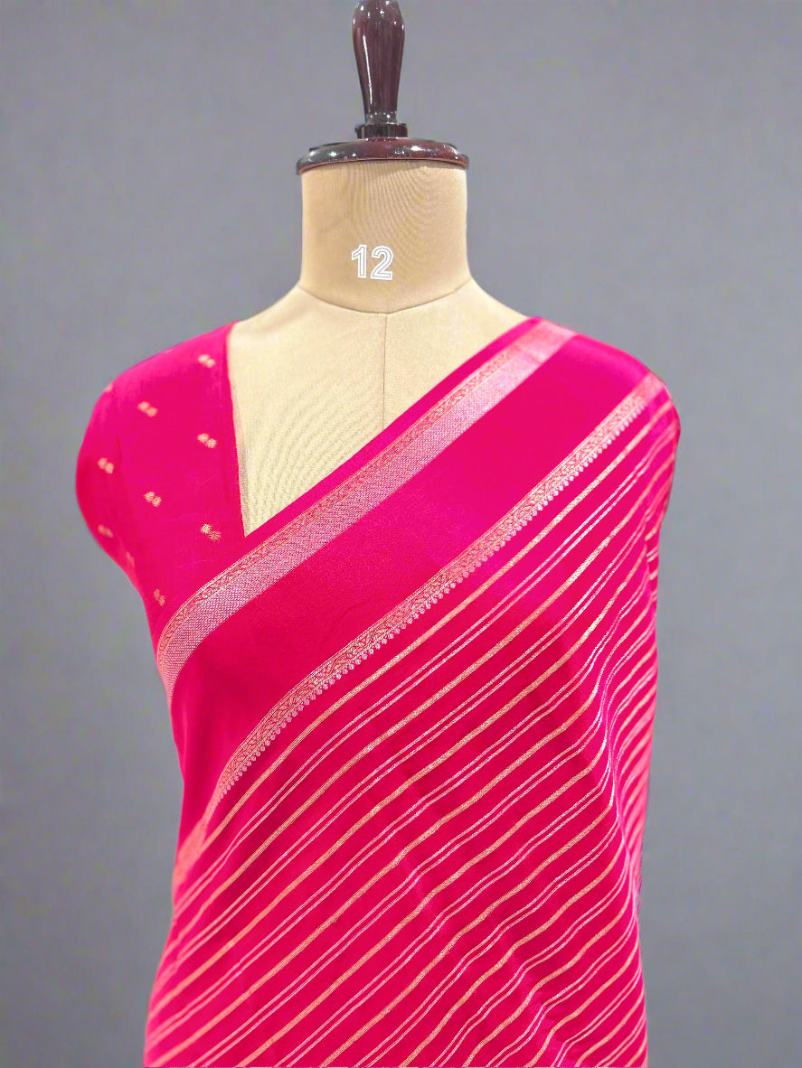 Rani pink stripes semi mysore-07 crepe saree