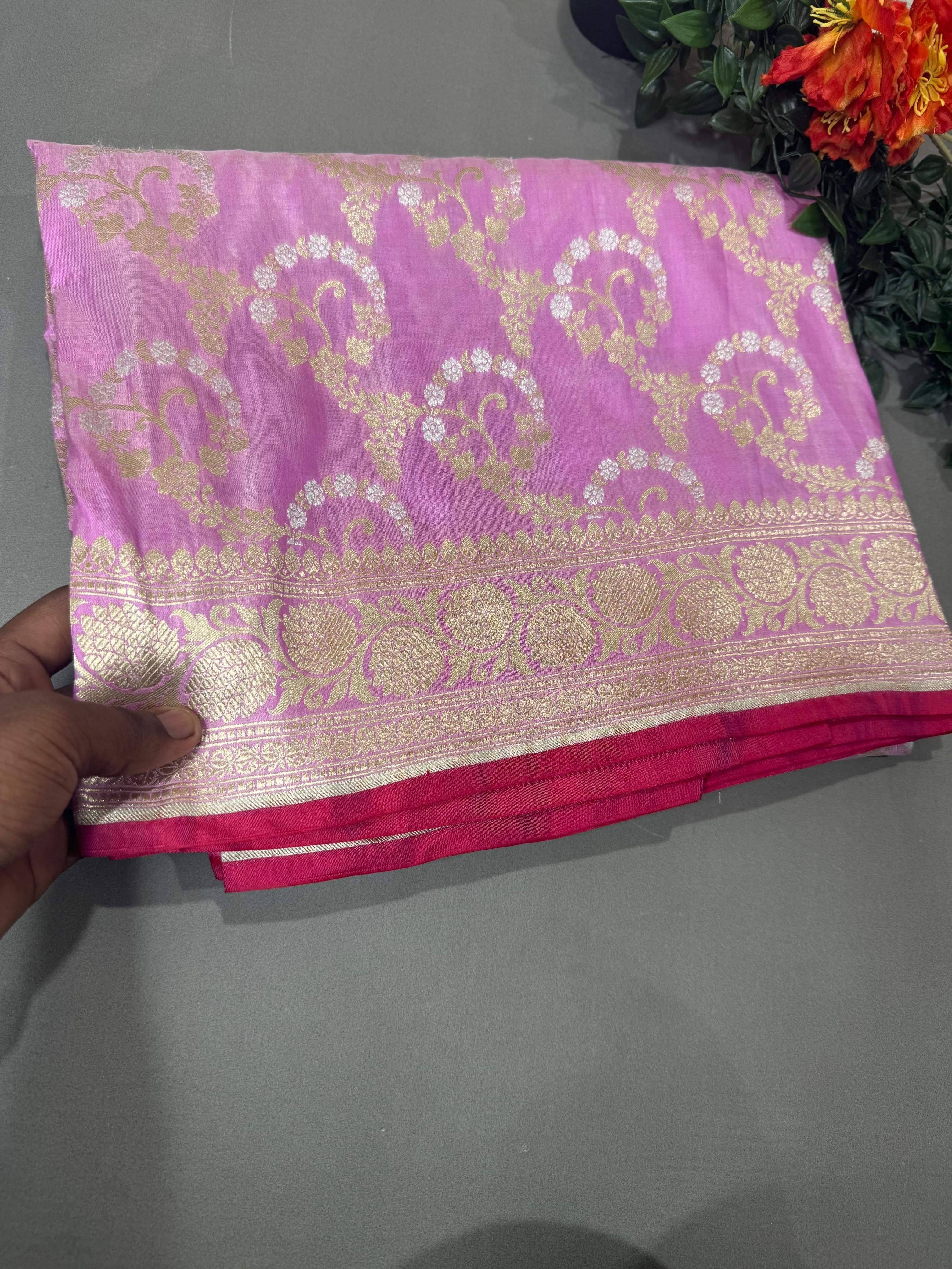 Pastel pink pure kathan silk saree