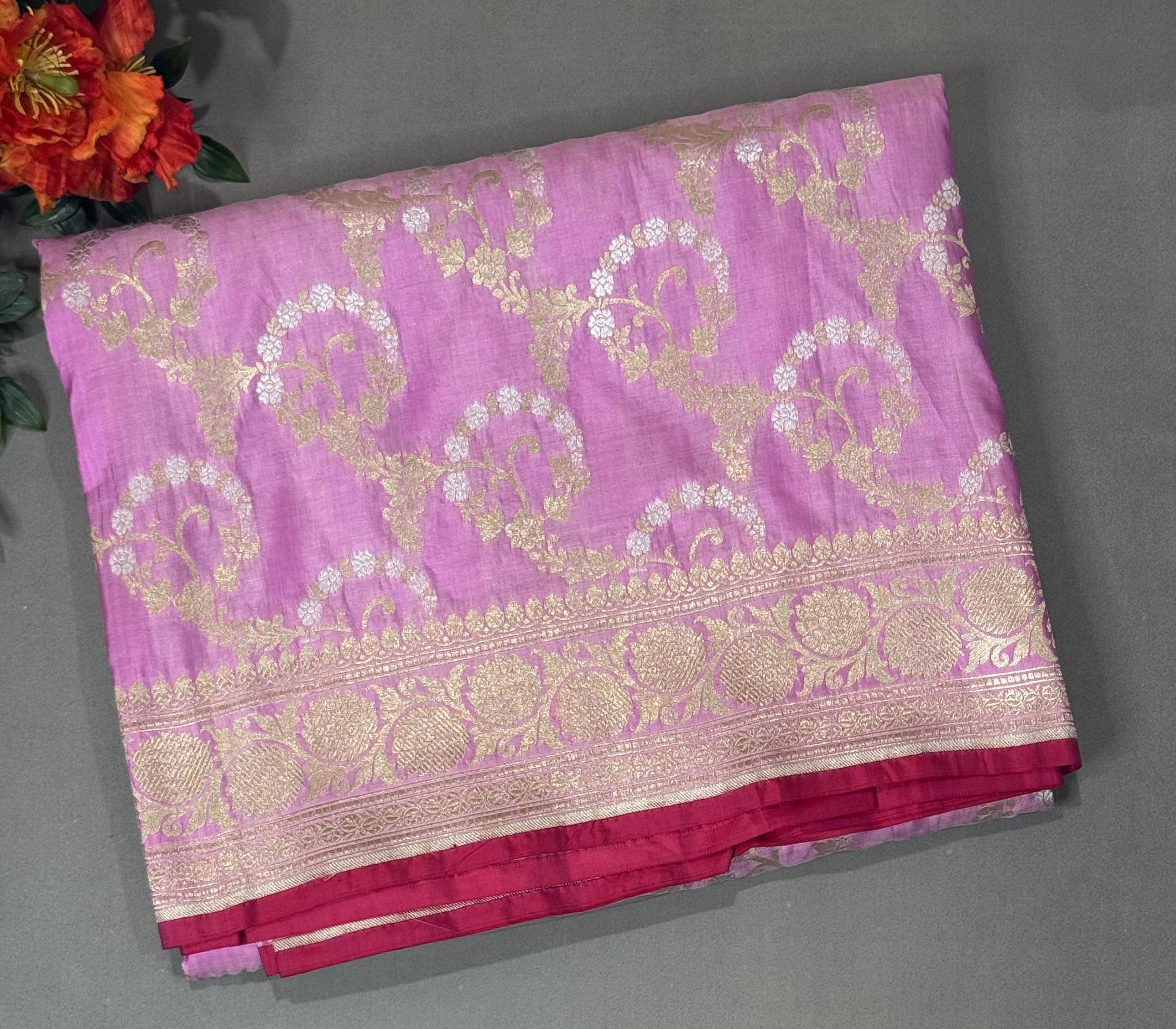Pastel pink pure kathan silk saree
