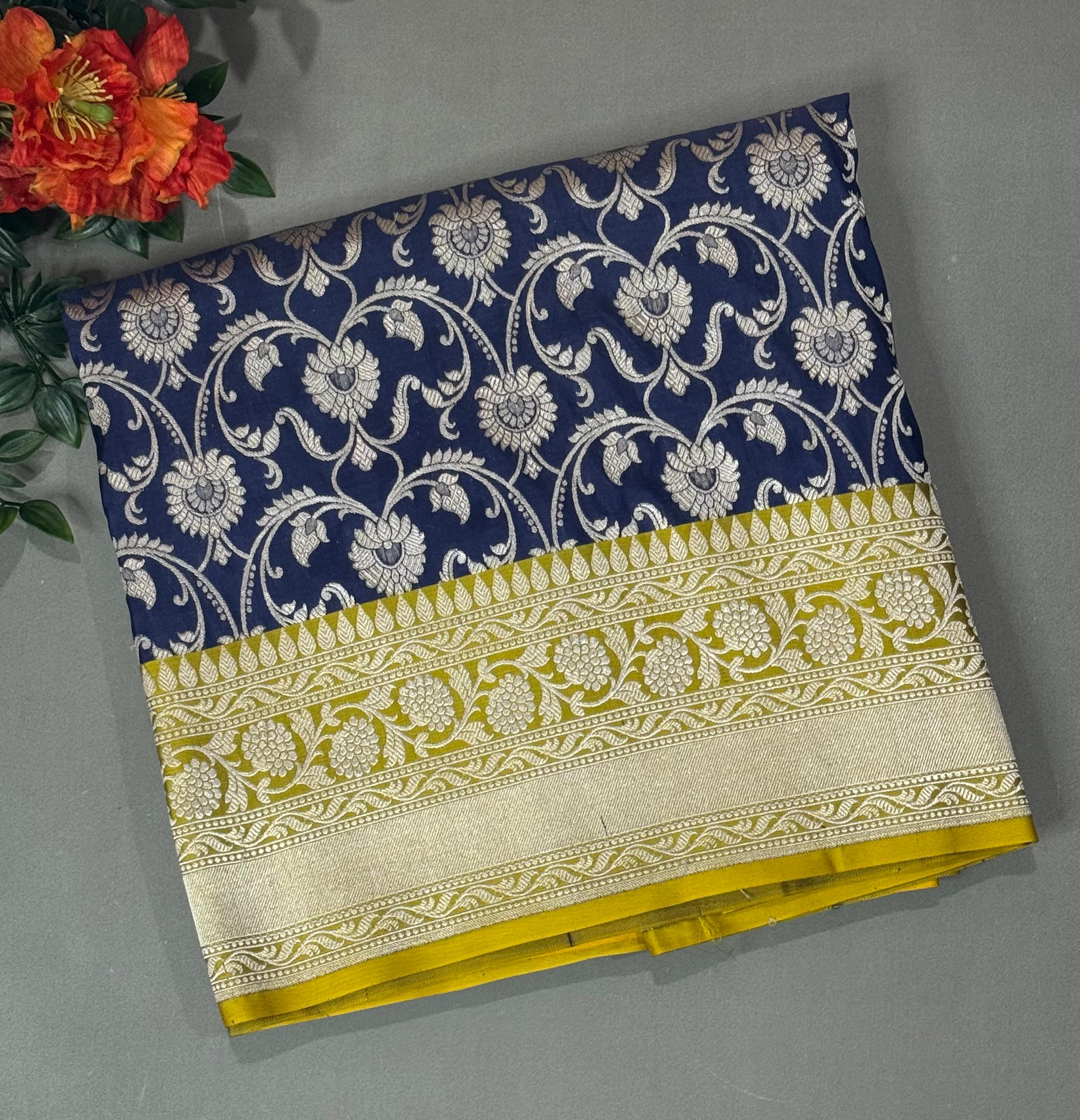 Navy blue pure kathan silk saree
