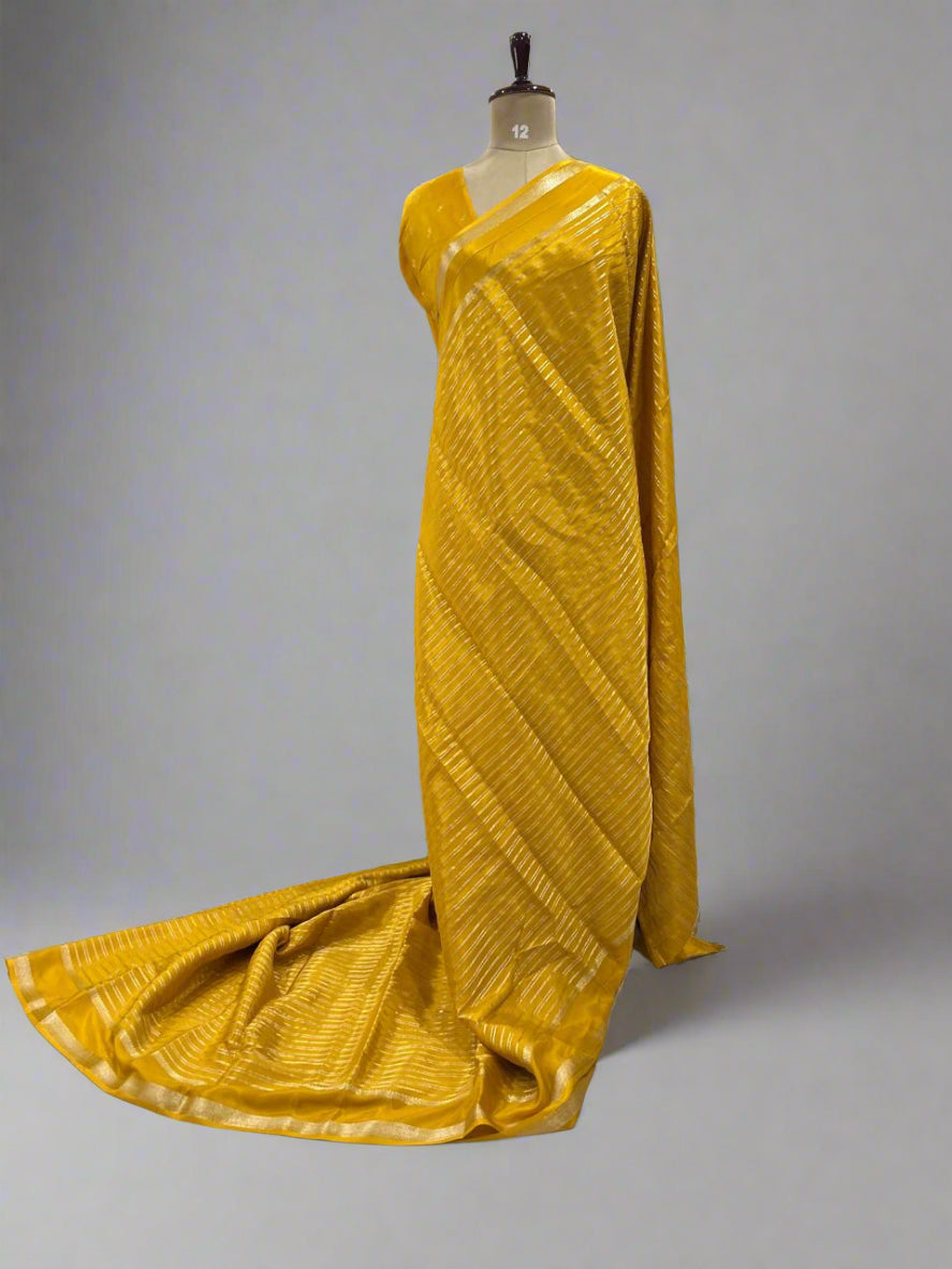 Mustard yellow stripes semi mysore-07 crepe saree