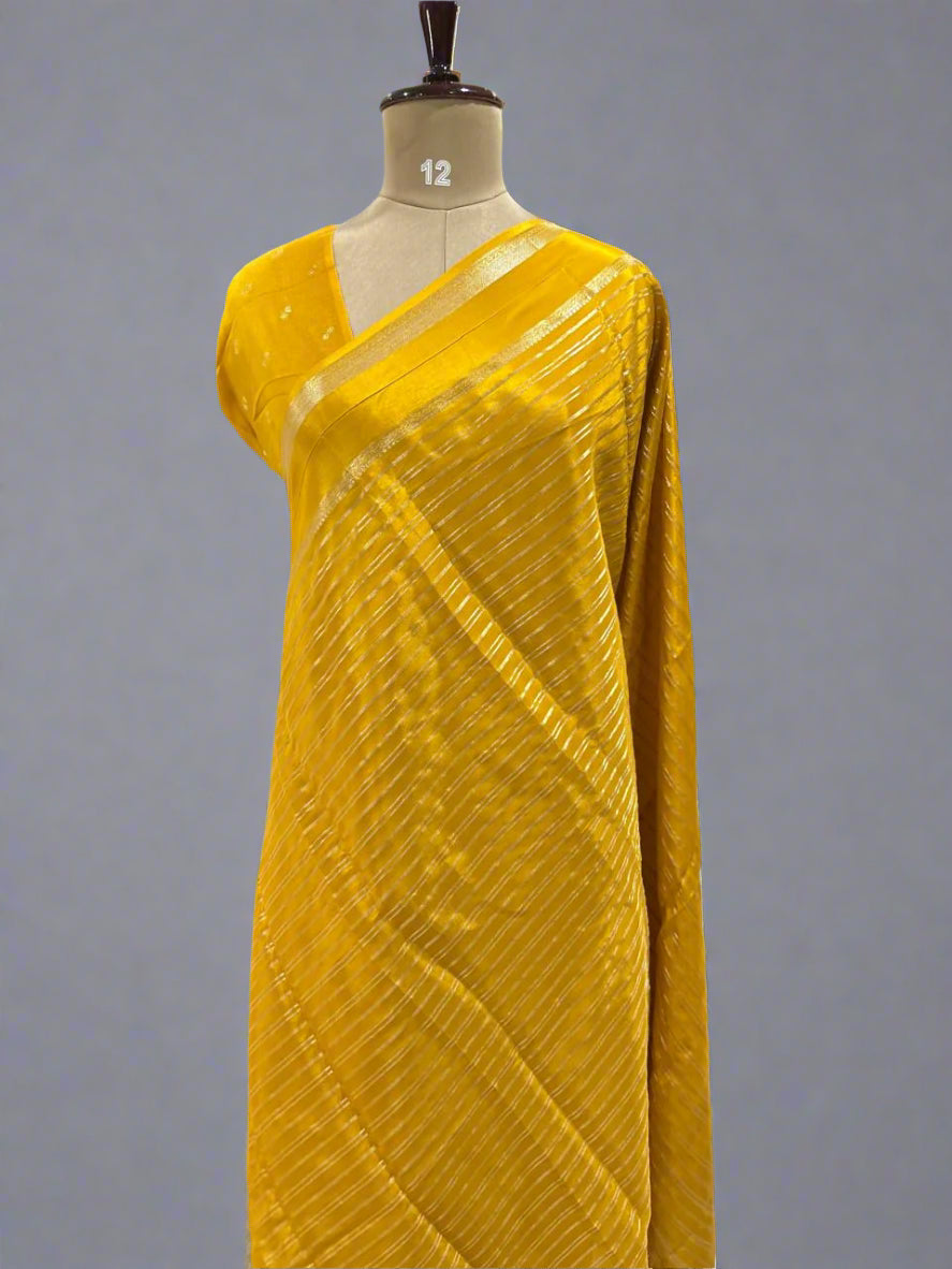 Mustard yellow stripes semi mysore-07 crepe saree