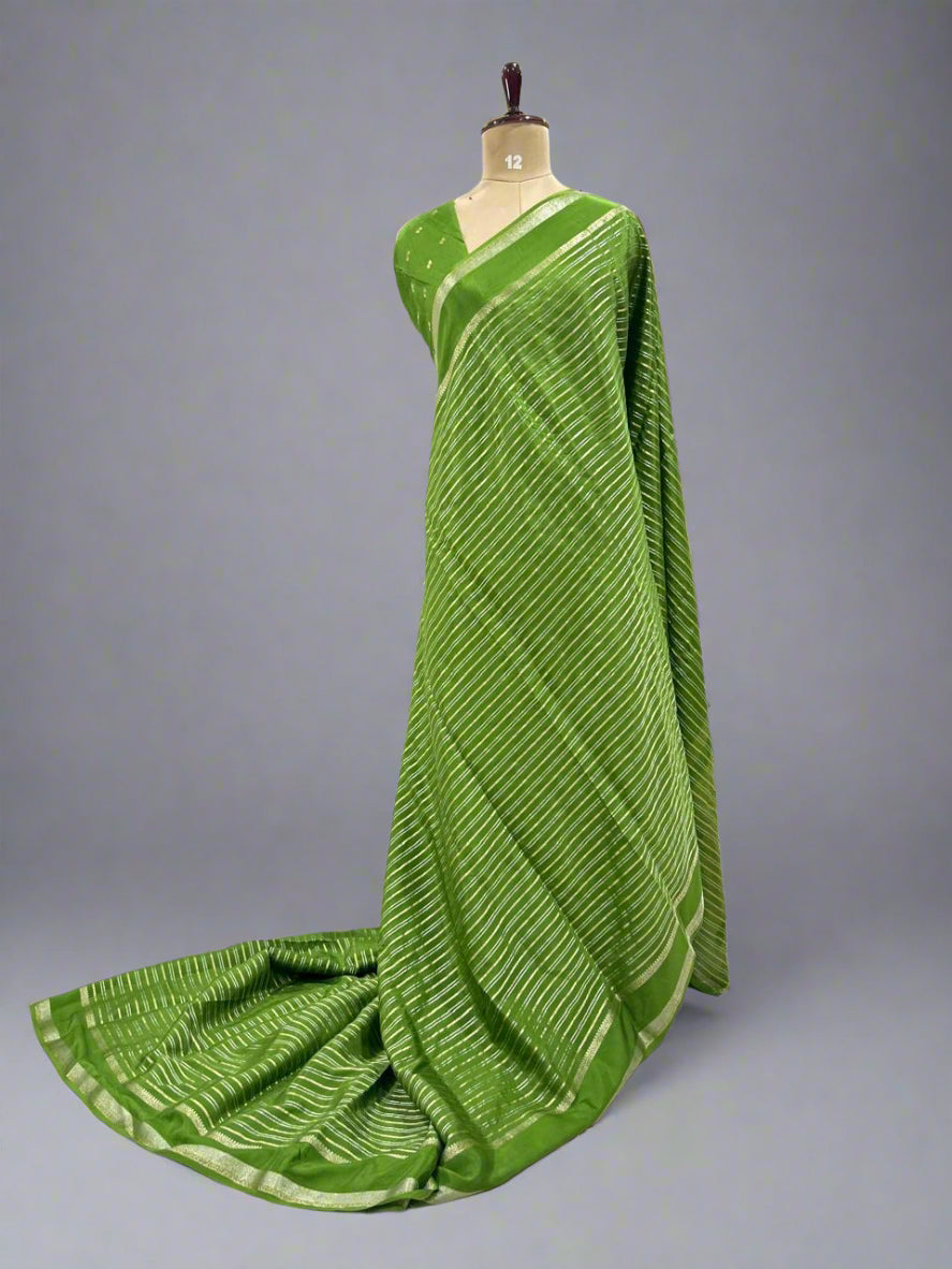 Leaf green stripes semi mysore-07 crepe saree