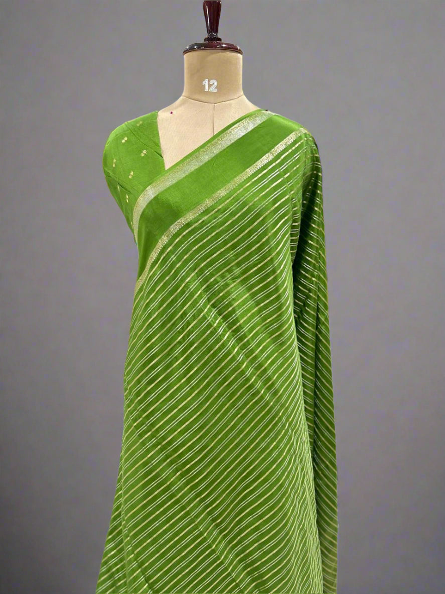 Leaf green stripes semi mysore-07 crepe saree
