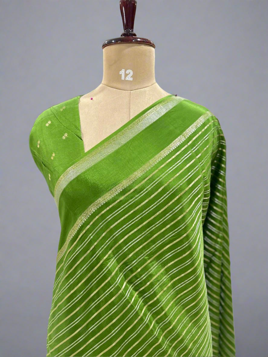 Leaf green stripes semi mysore-07 crepe saree