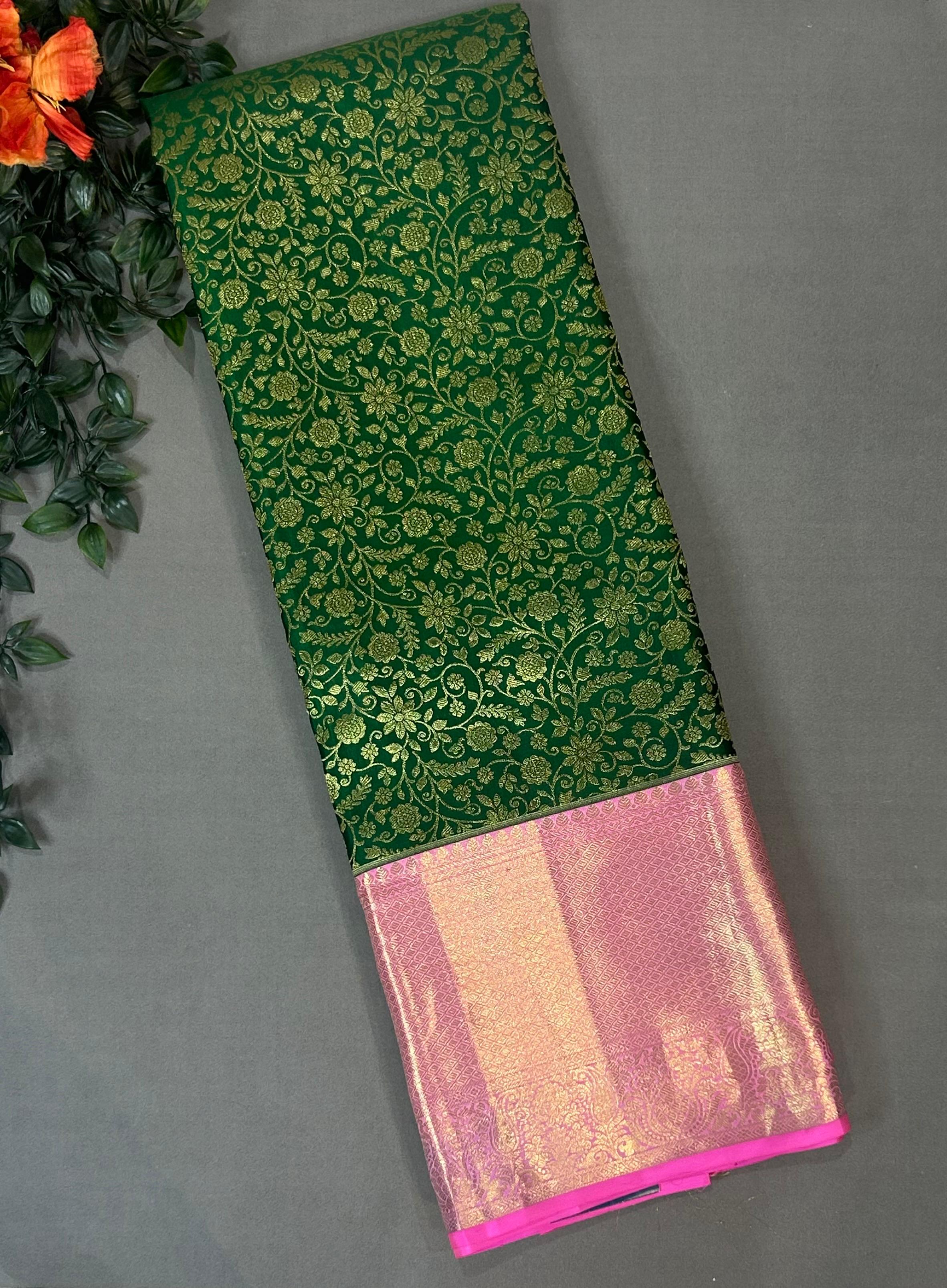 Green n pink brocade pure kanchipuram silk saree