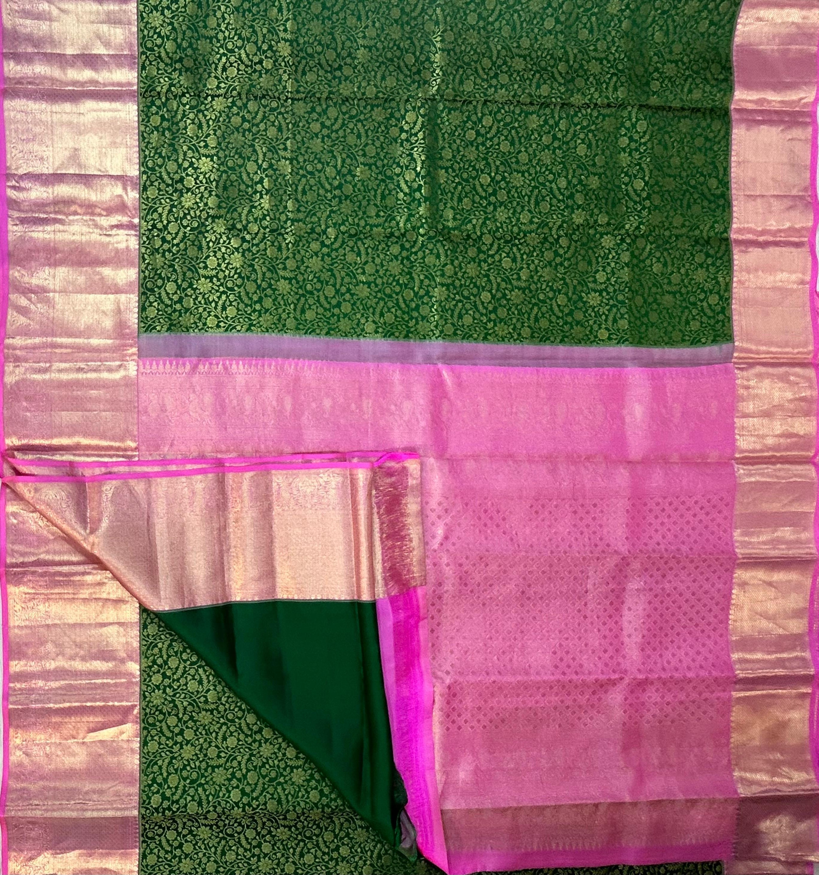 Green n pink brocade pure kanchipuram silk saree