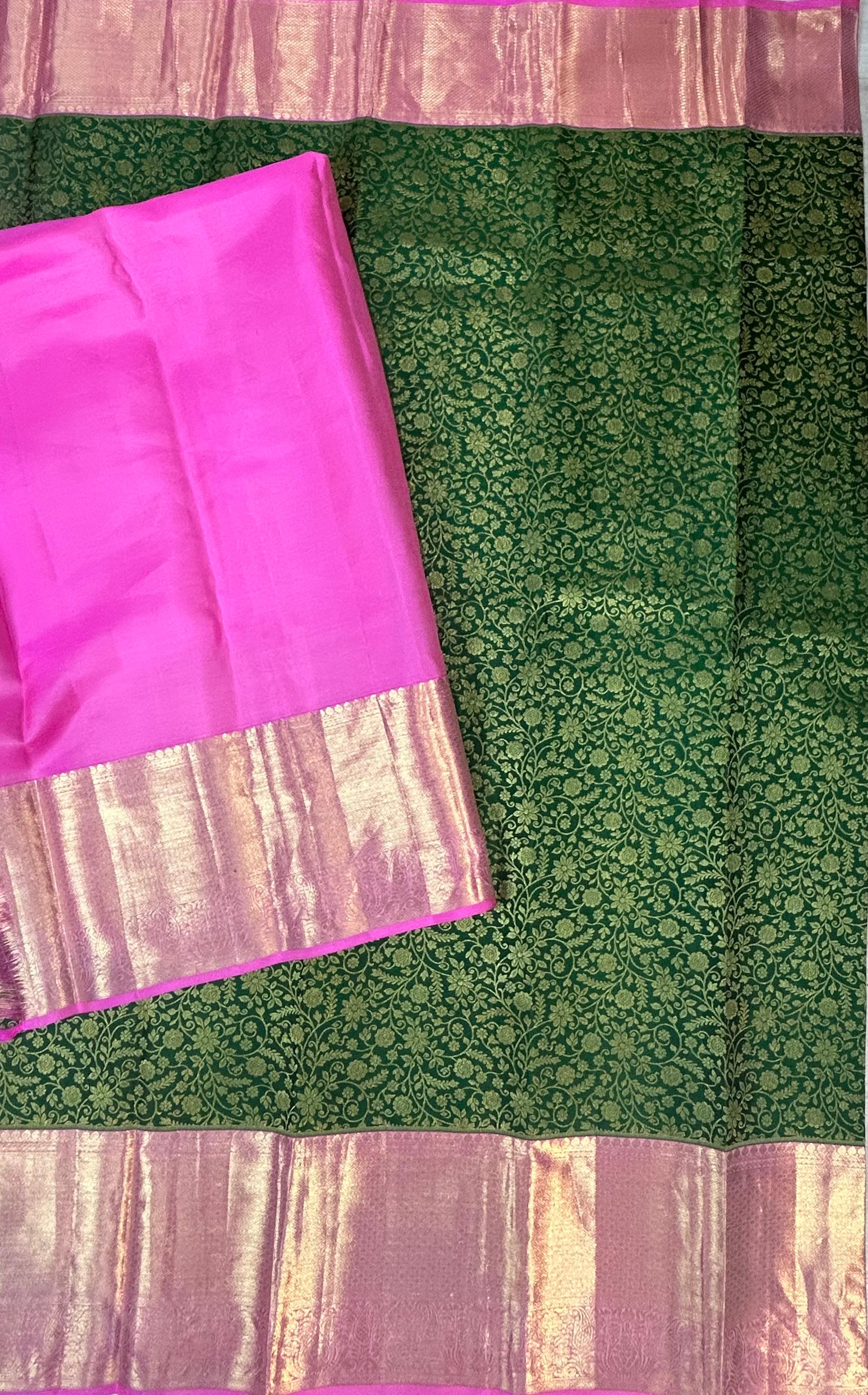 Green n pink brocade pure kanchipuram silk saree