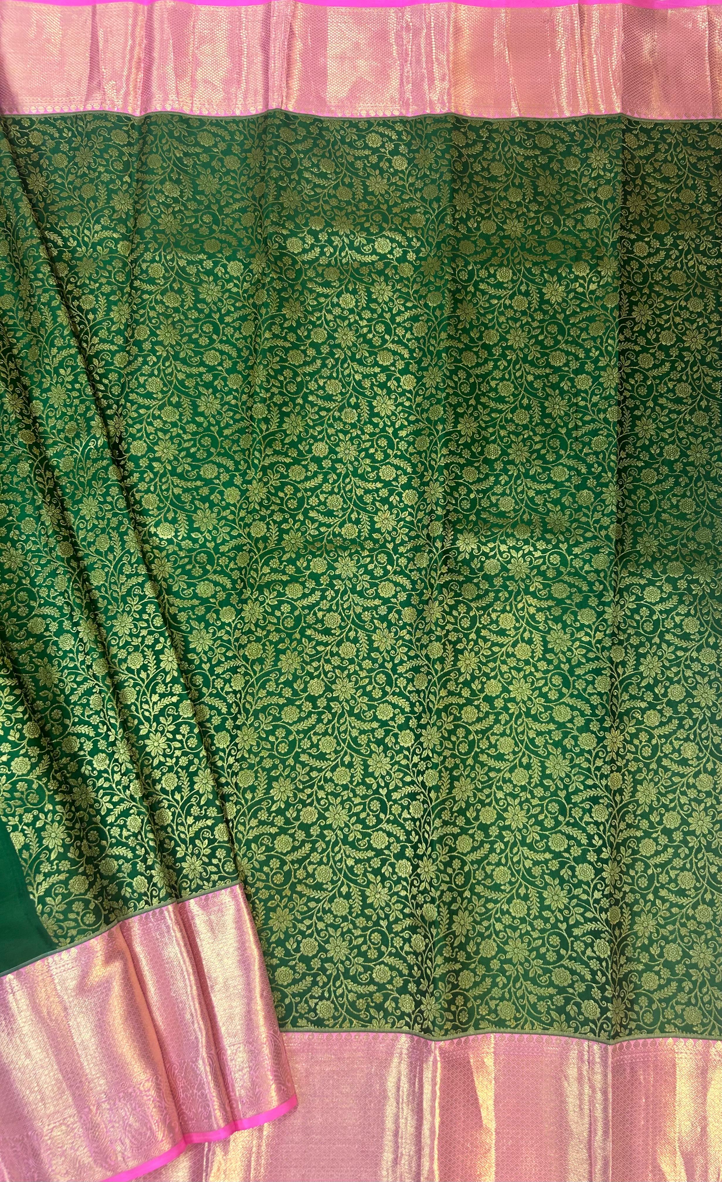 Green n pink brocade pure kanchipuram silk saree