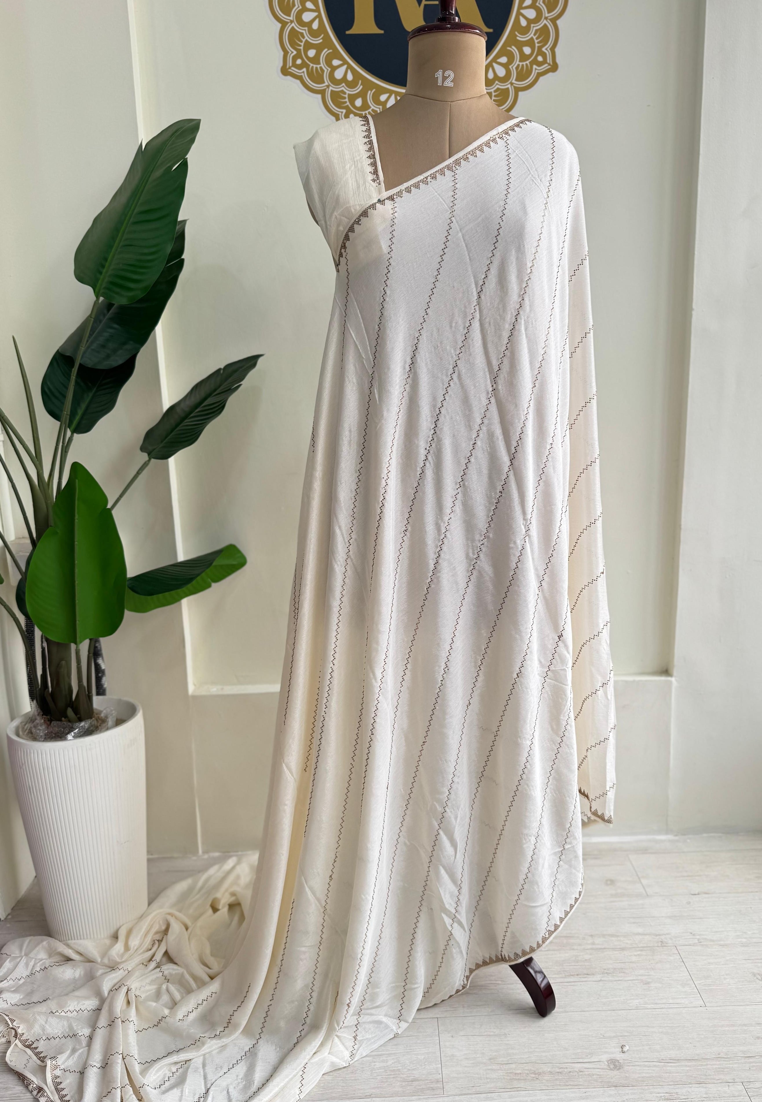 Cream stone work party wear Georgette saree