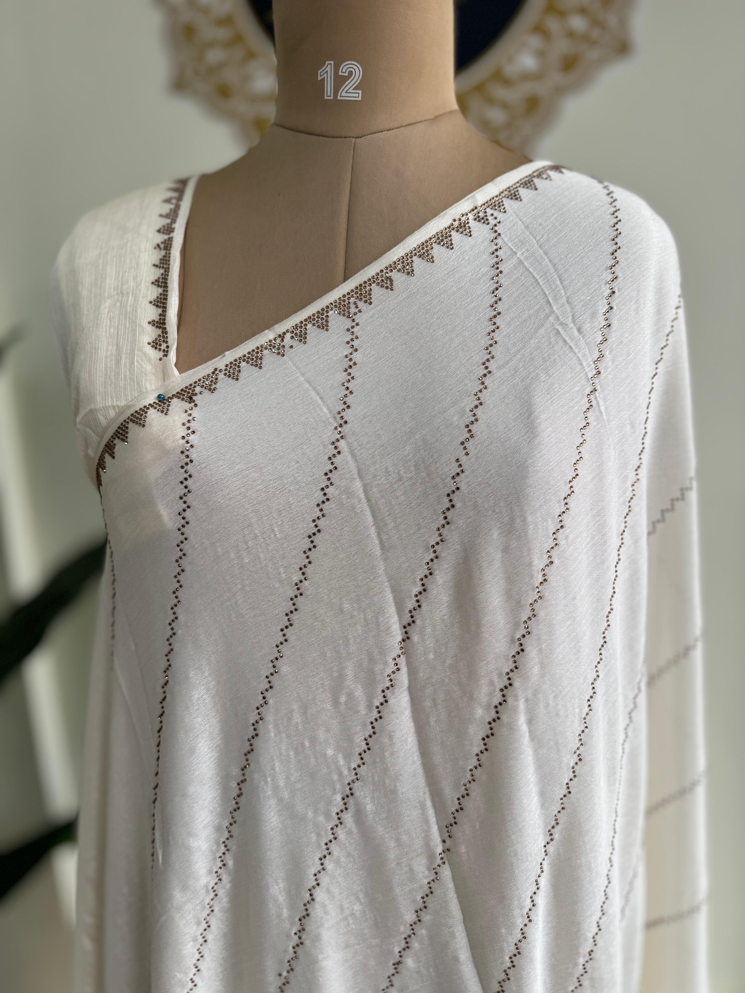 Cream stone work party wear Georgette saree