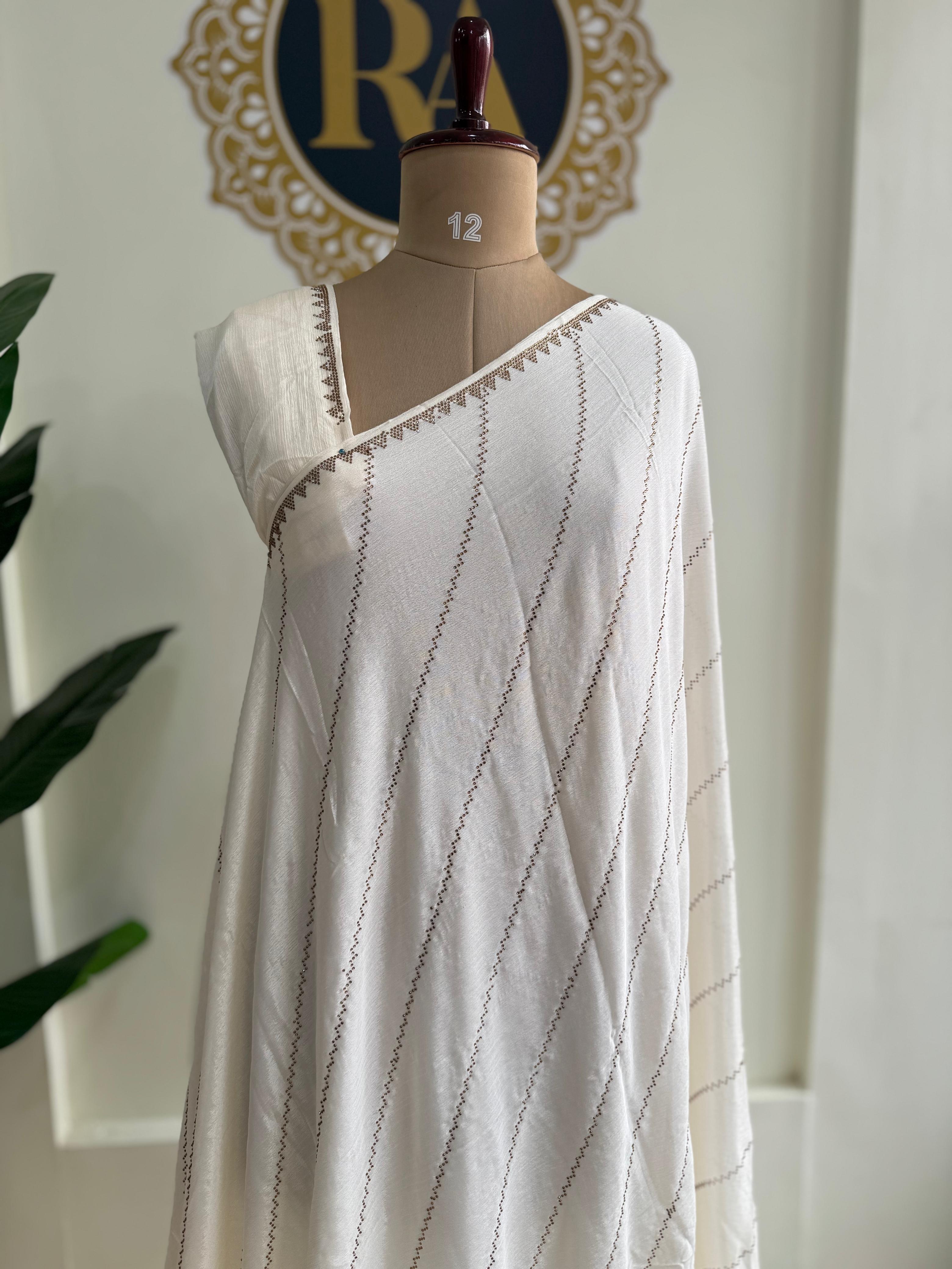 Cream stone work party wear Georgette saree