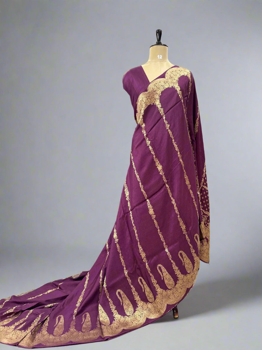 Wine  mango scallop border new semi silk saree