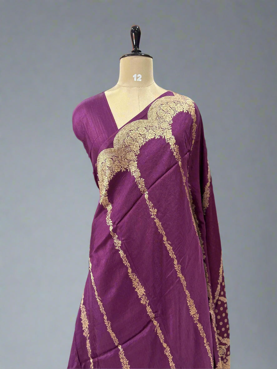 Wine  mango scallop border new semi silk saree