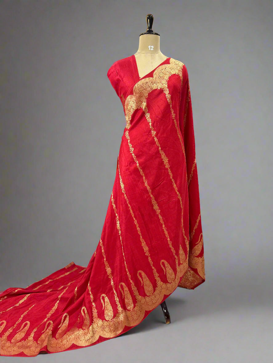 Red mango scallop border new semi silk saree