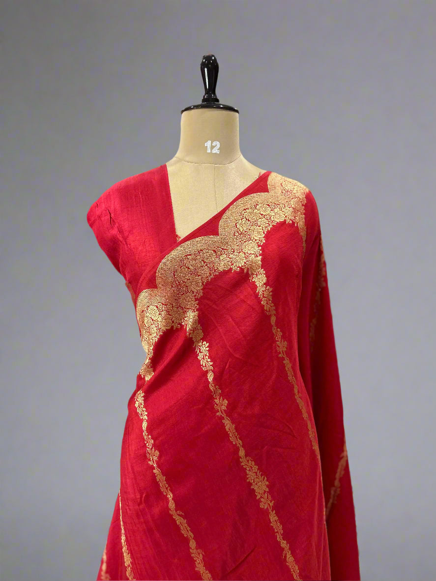 Red mango scallop border new semi silk saree