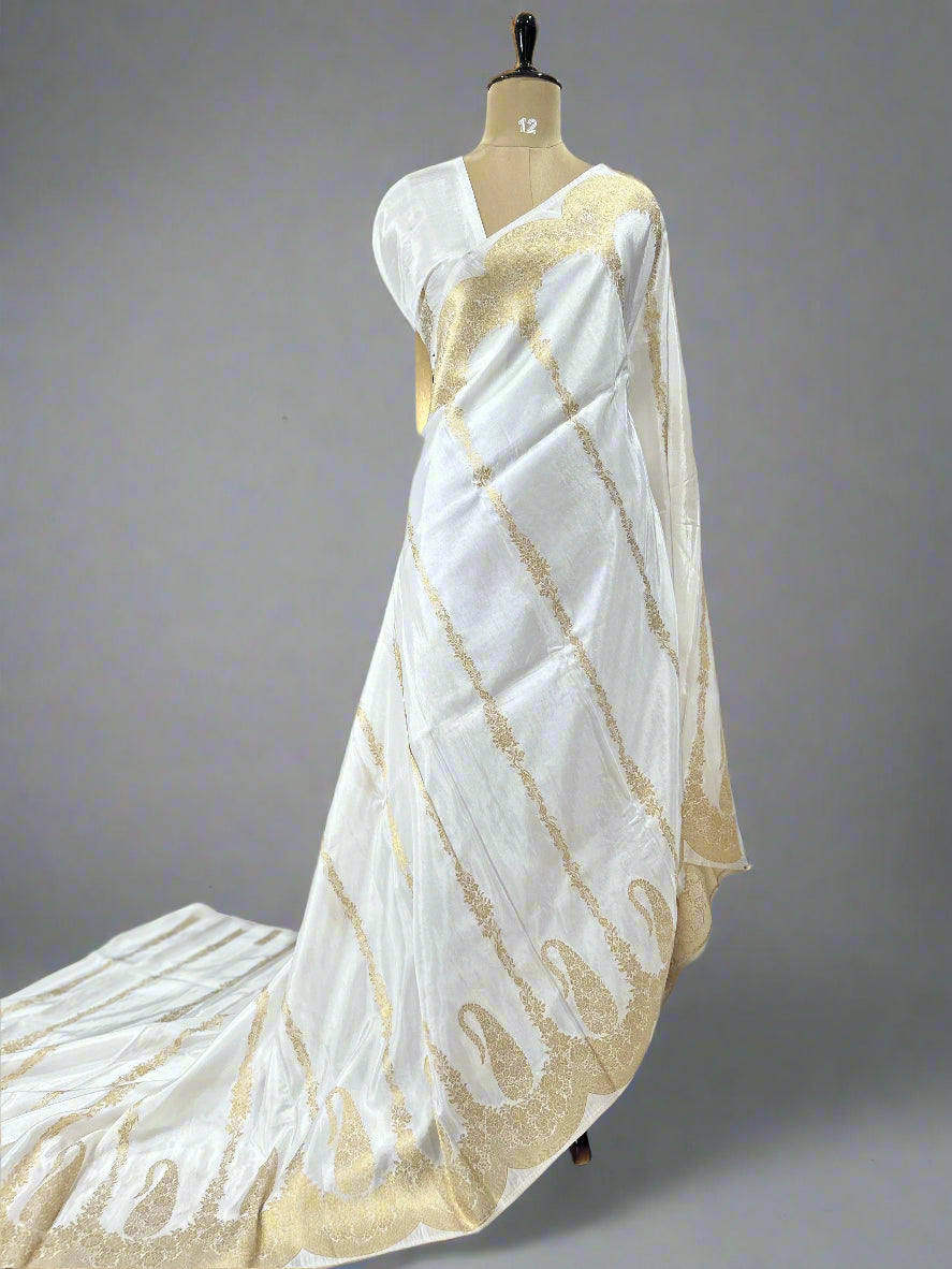 White mango scallop border new semi silk saree