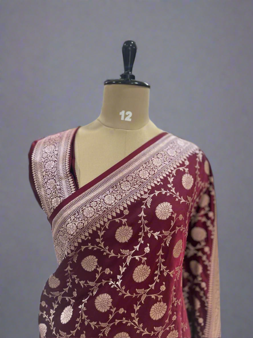 Dark brown jaal benaras semi kathan-08 saree