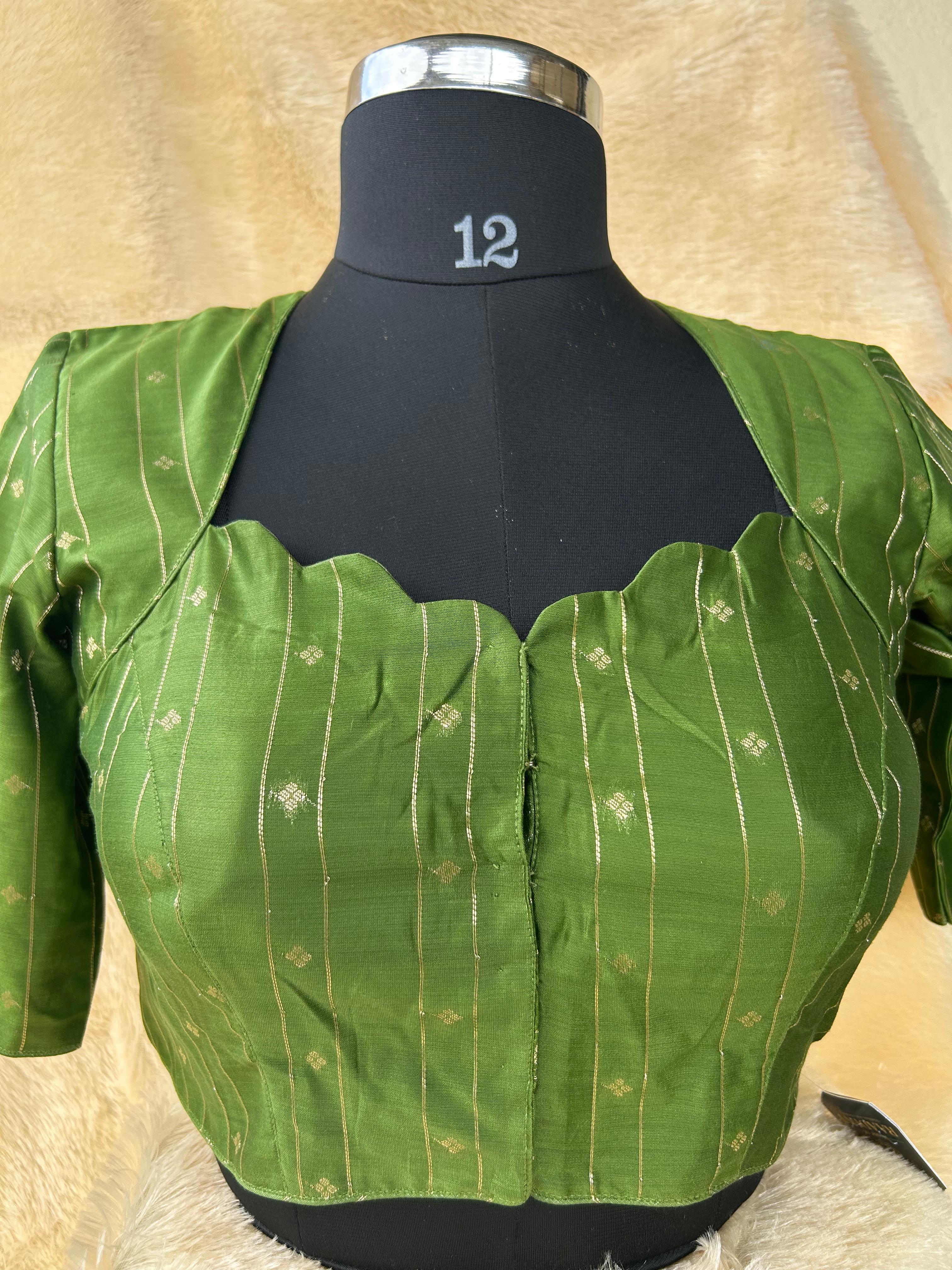 Mehandi green stripes knot handwork-09 blouse