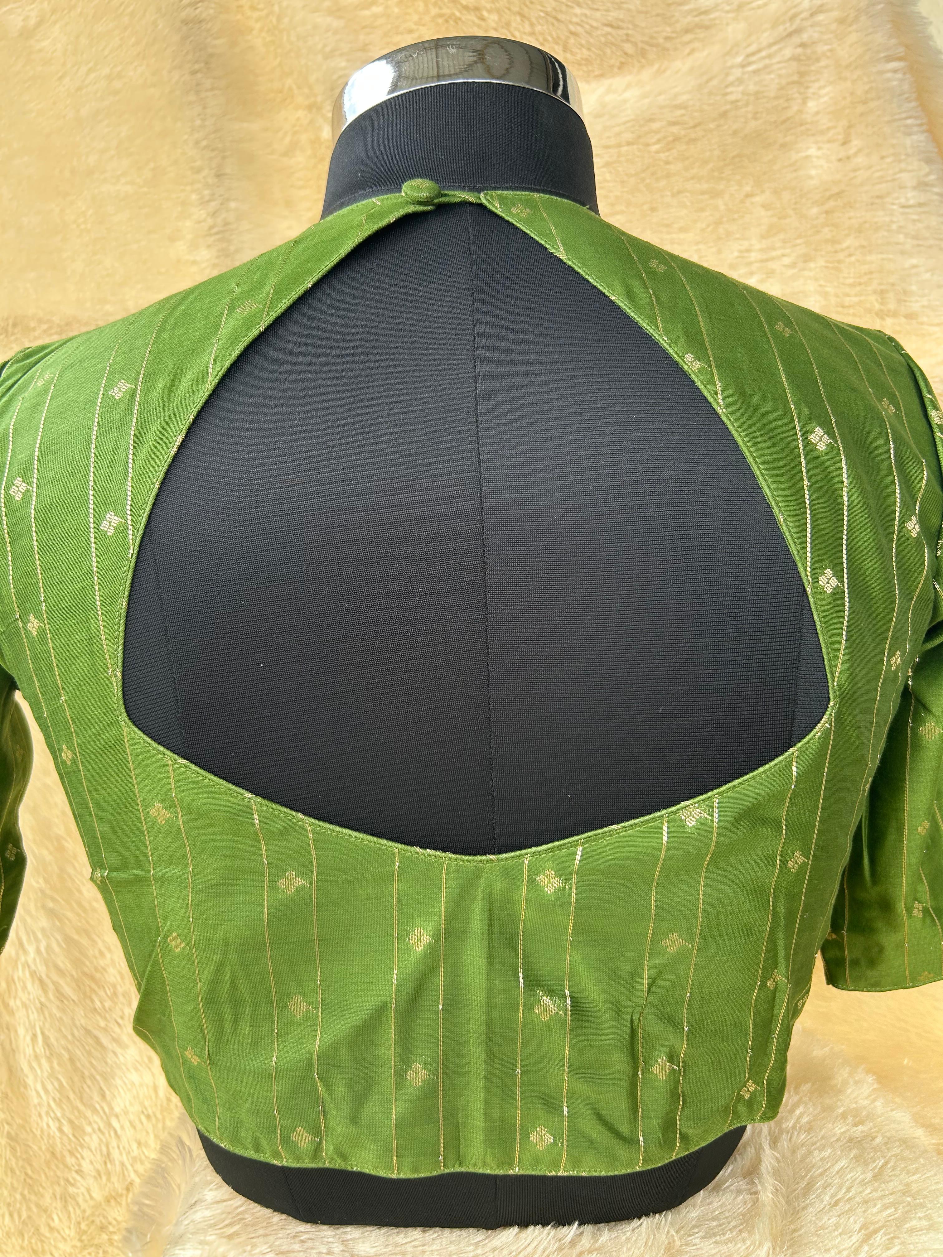 Mehandi green stripes knot handwork-09 blouse