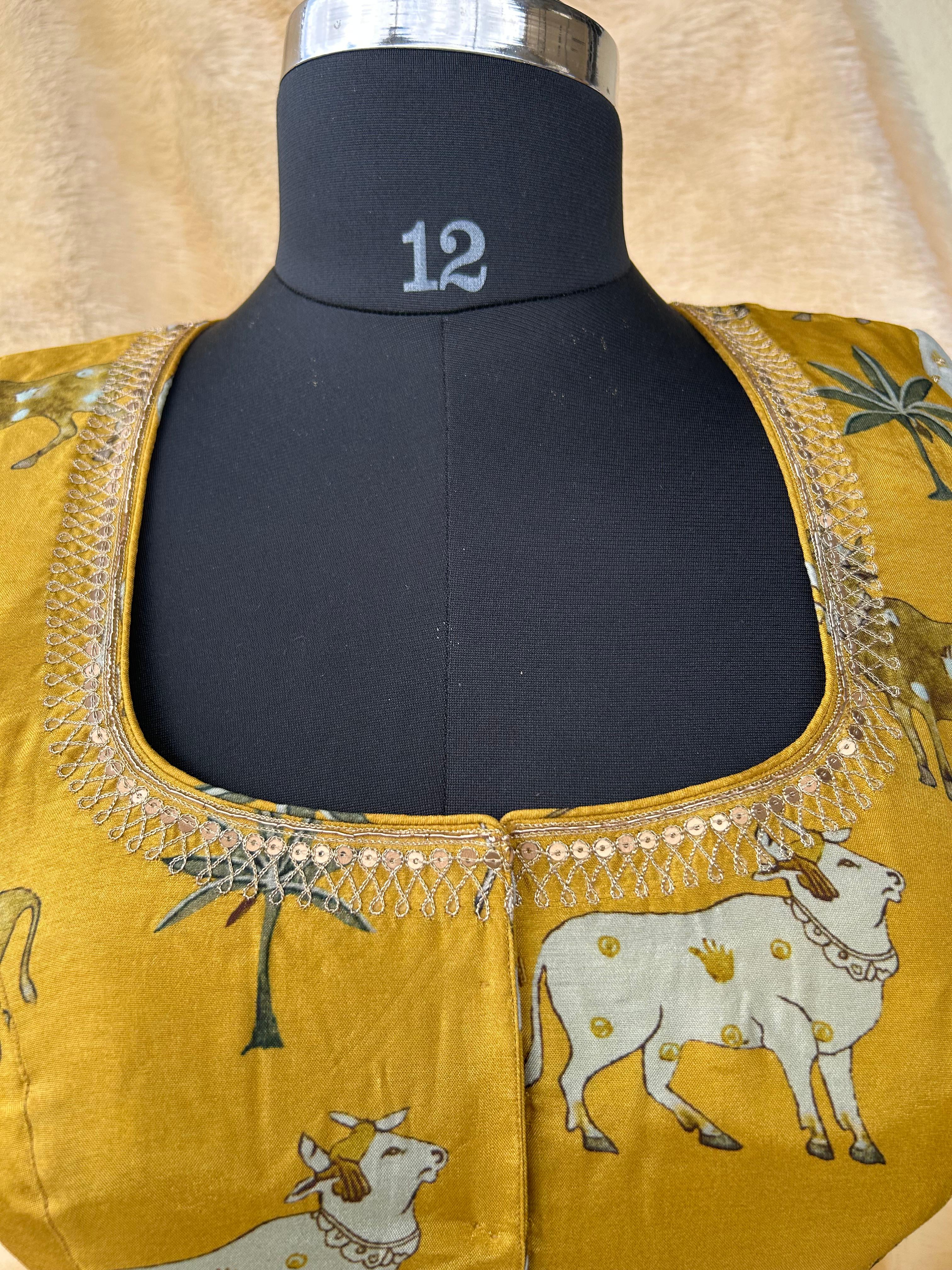 Mustard yellow pichwai silk blouse