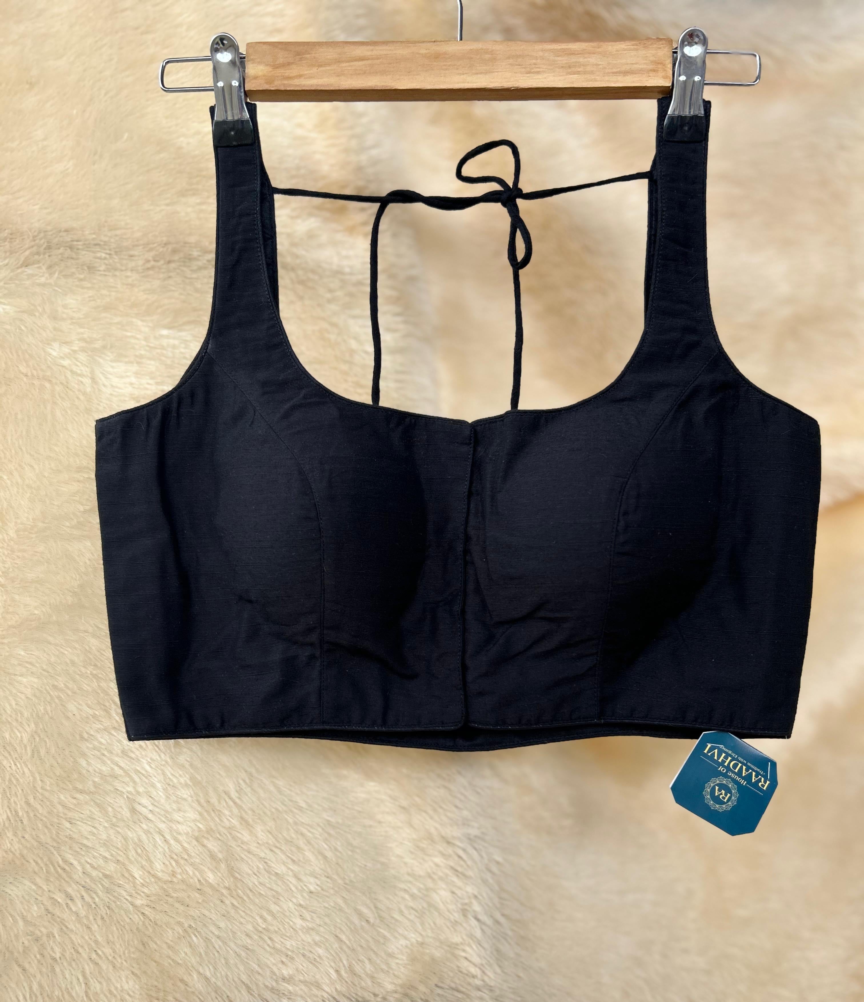 Black raw silk sleeveless blouse