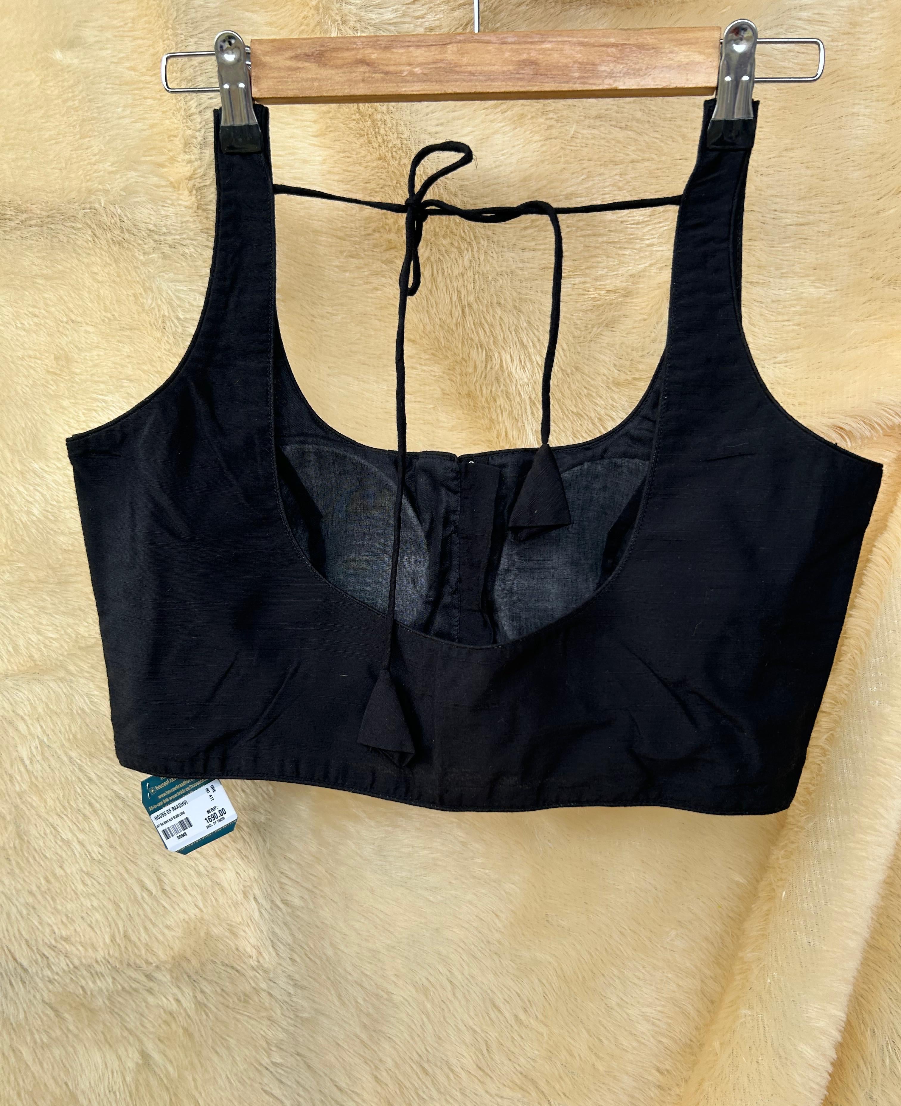 Black raw silk sleeveless blouse