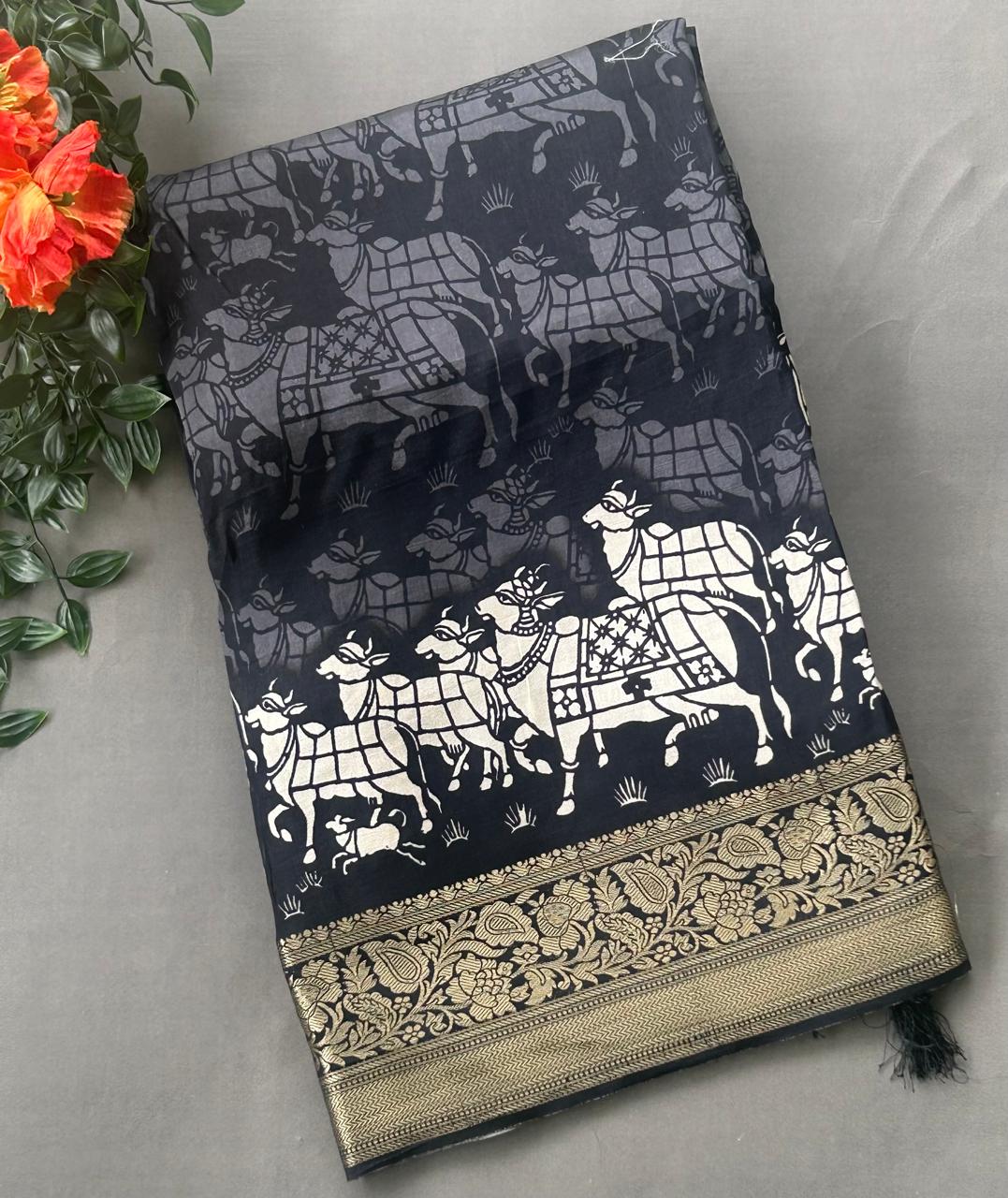 Black n wihte kalamkari small border saree