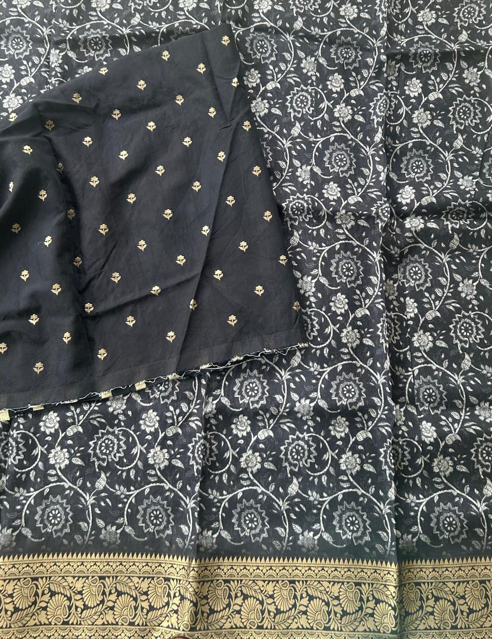 Black n wihte floral design small border saree