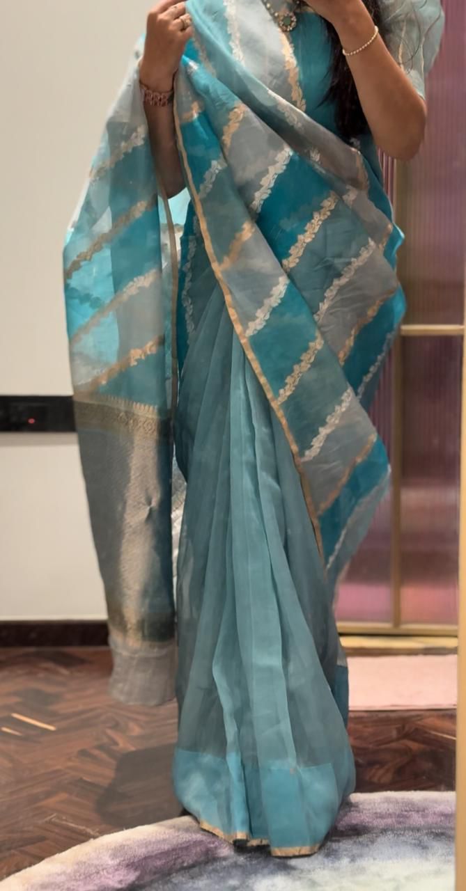 Multitone stripes kora organza-08 stripes saree