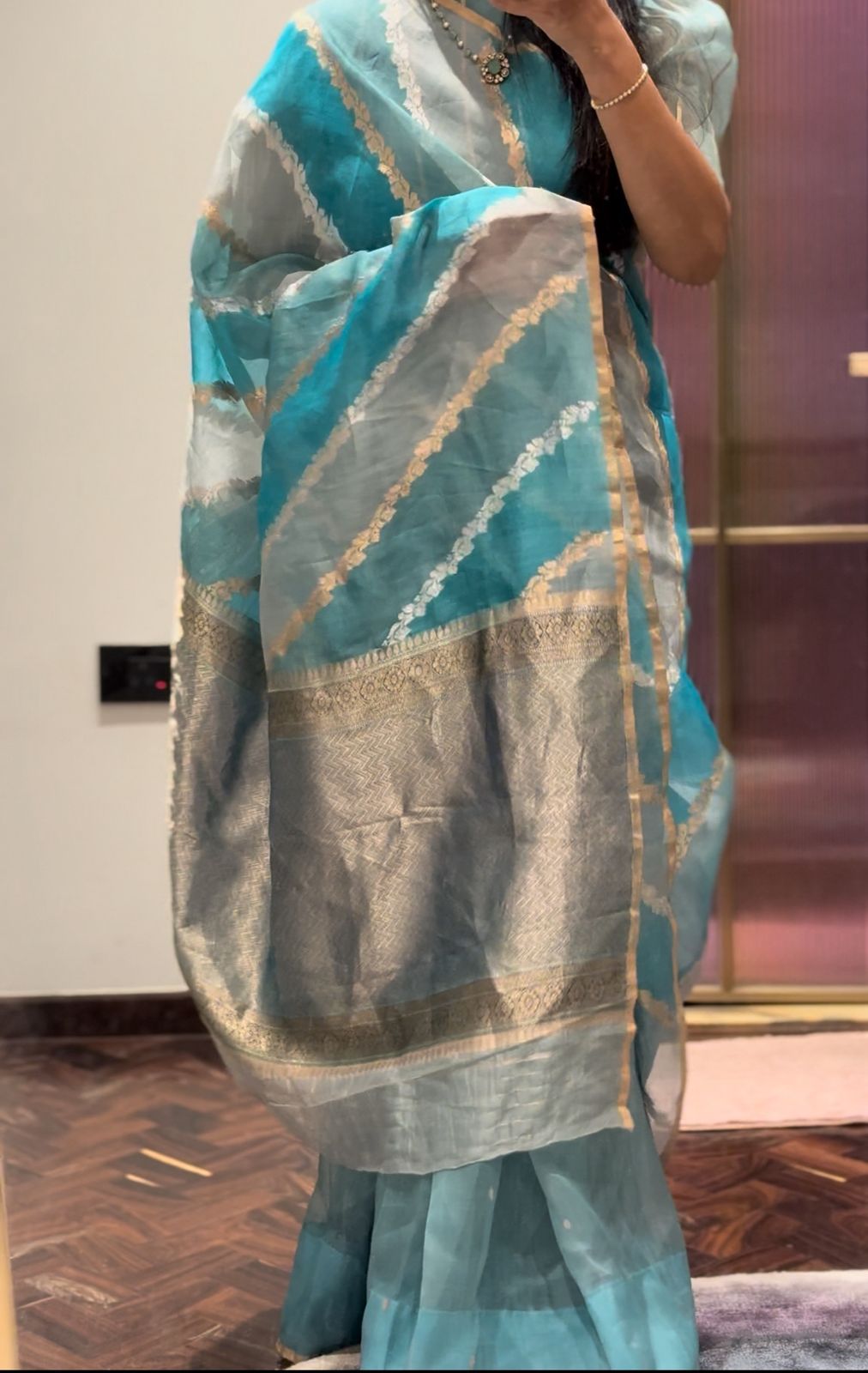 Multitone stripes kora organza-08 stripes saree