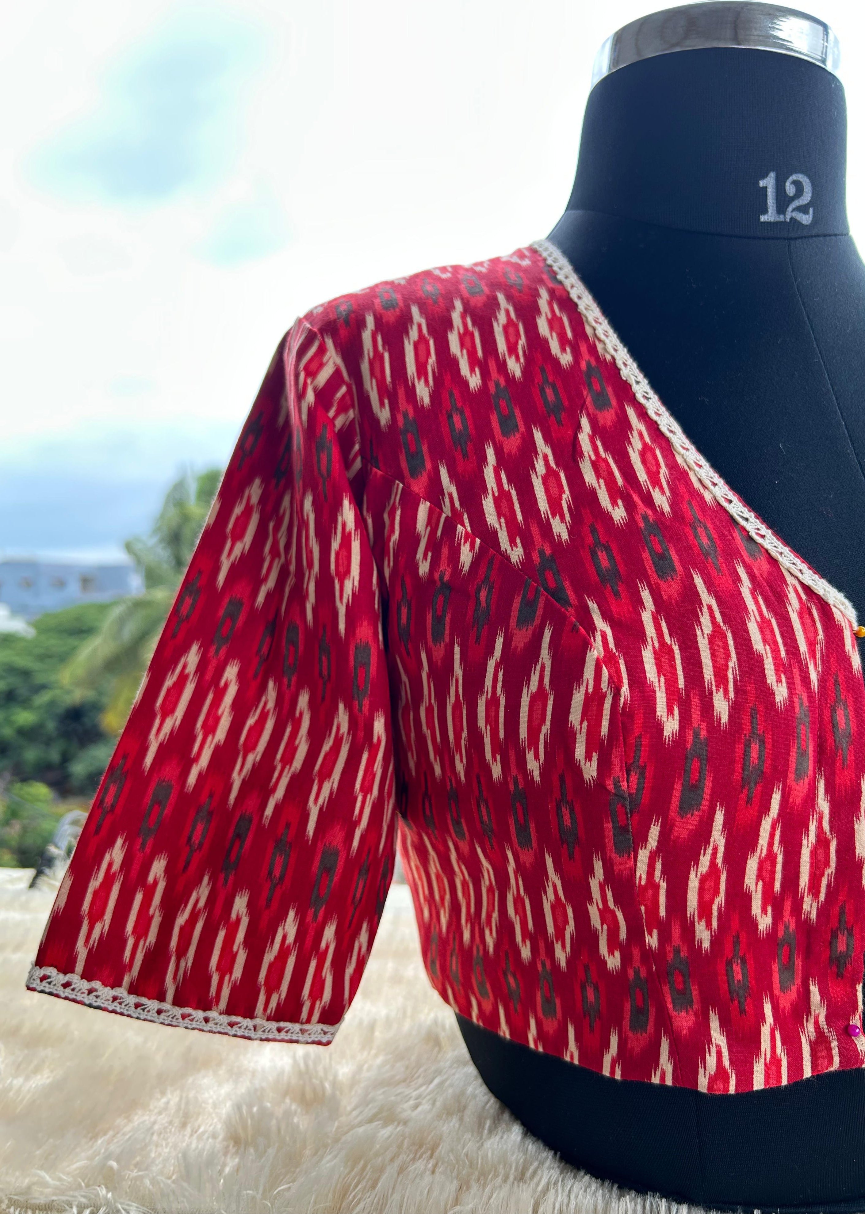 Red pochampally cotton blouse
