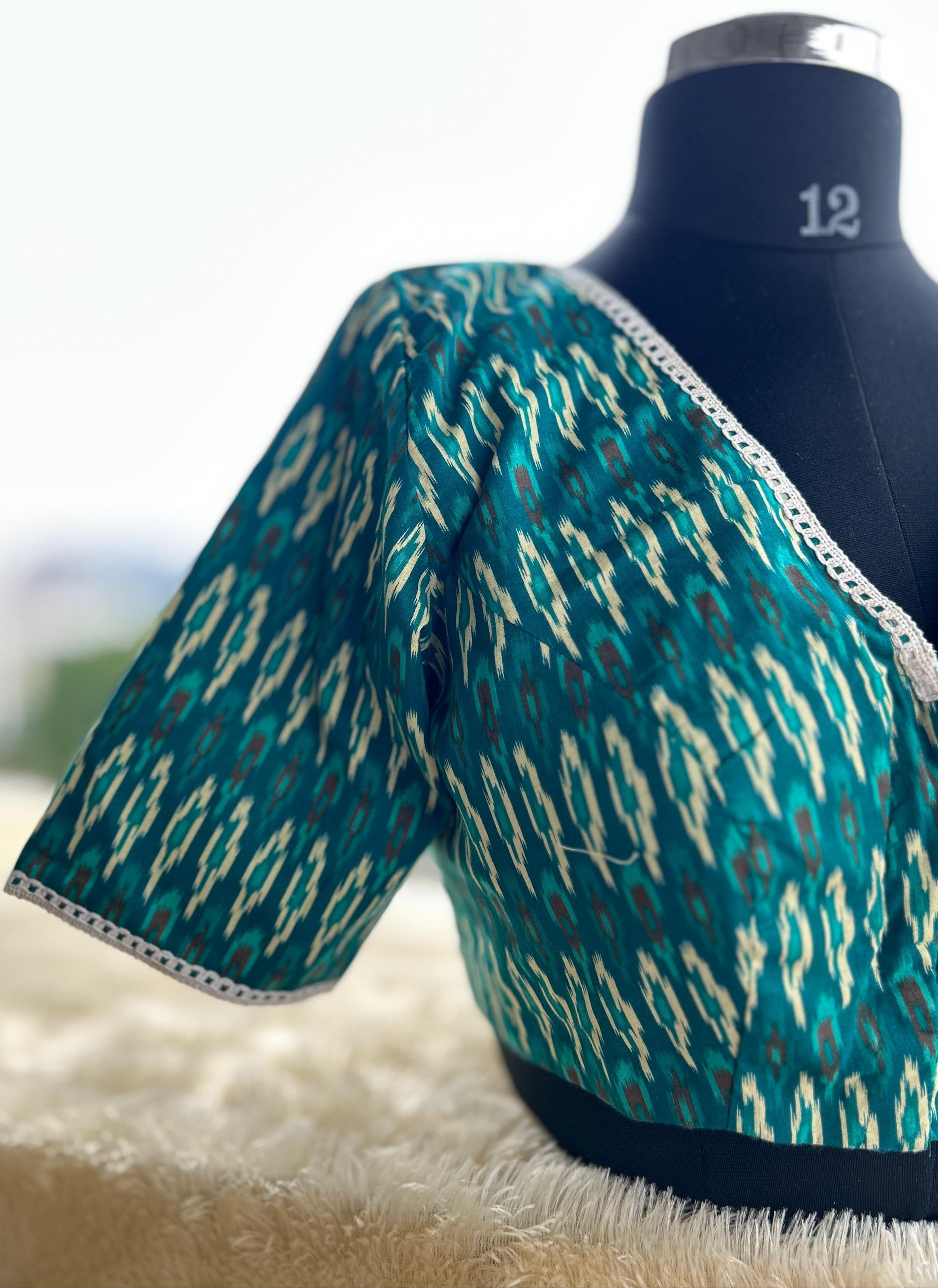 Green pochampally cotton blouse