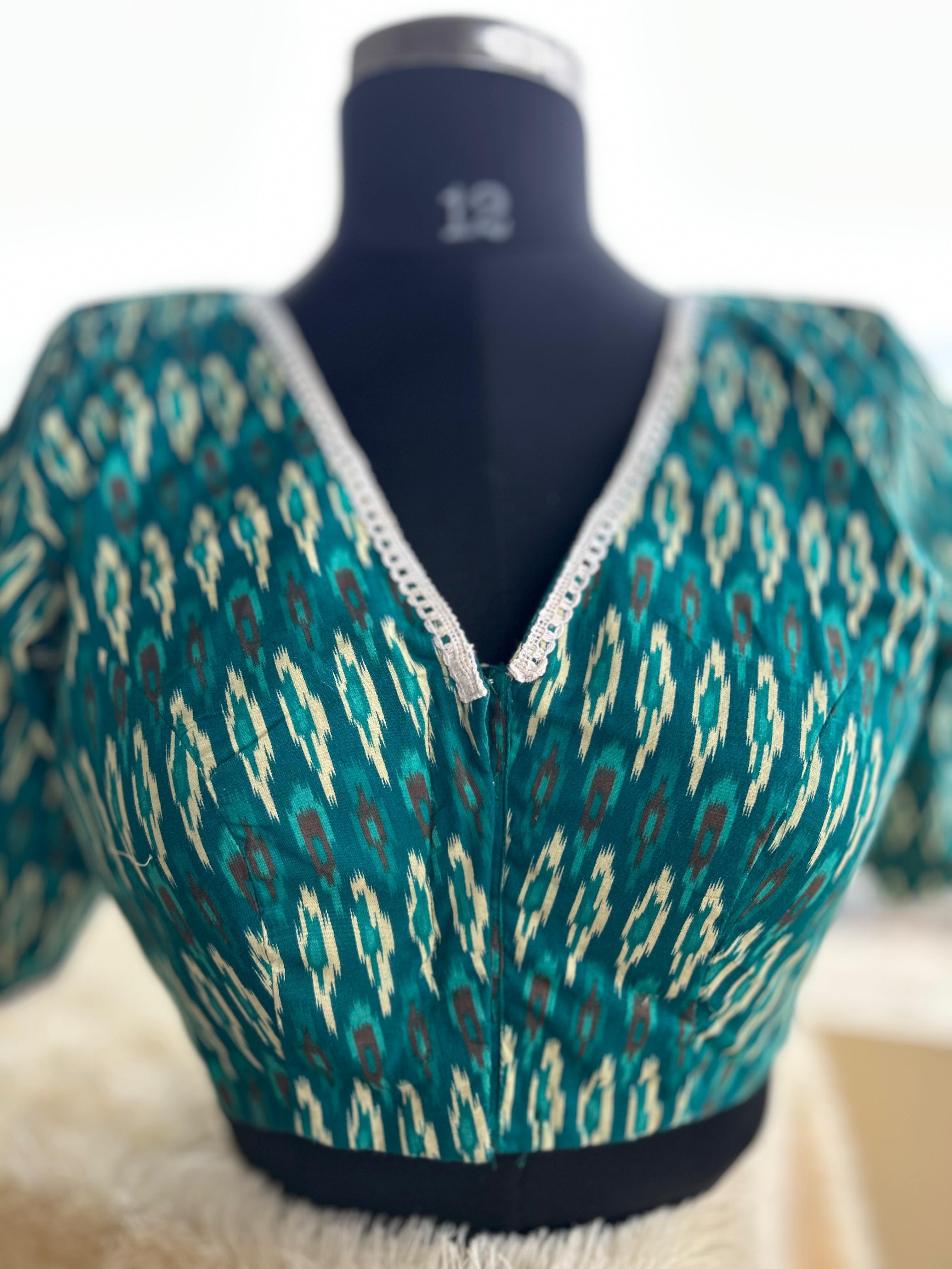 Green pochampally cotton blouse