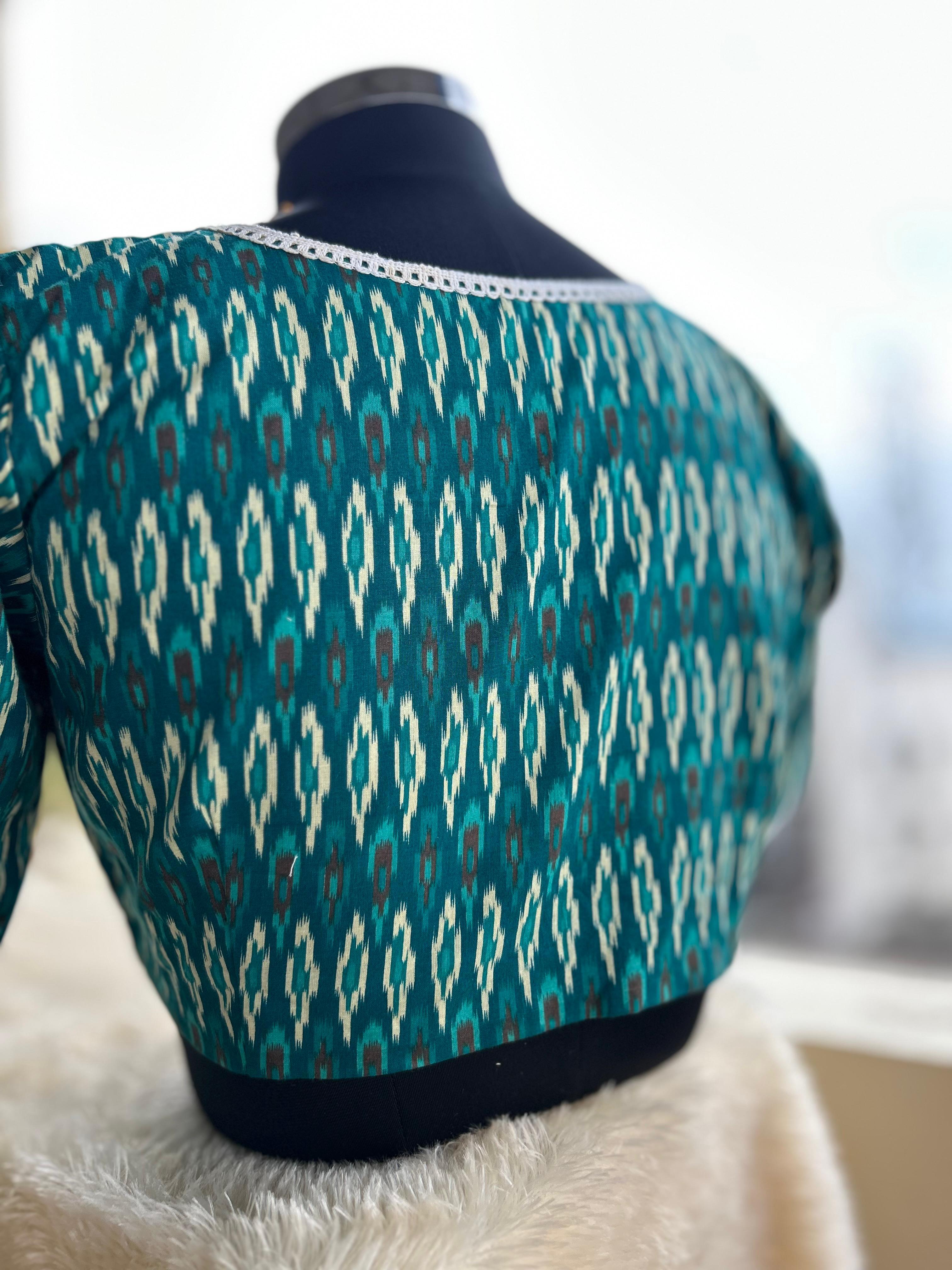 Green pochampally cotton blouse