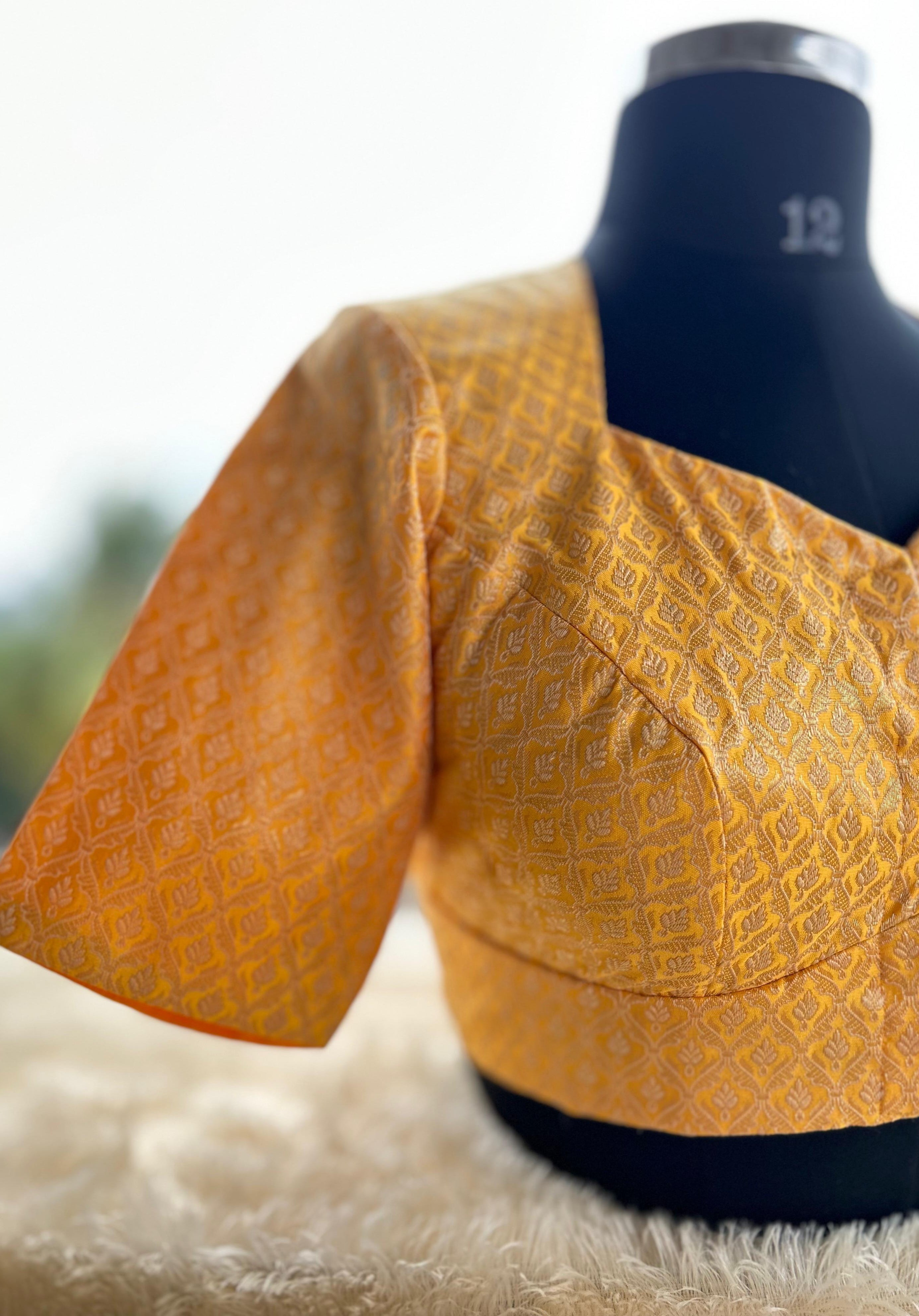 Orange yellow brocade silk blouse